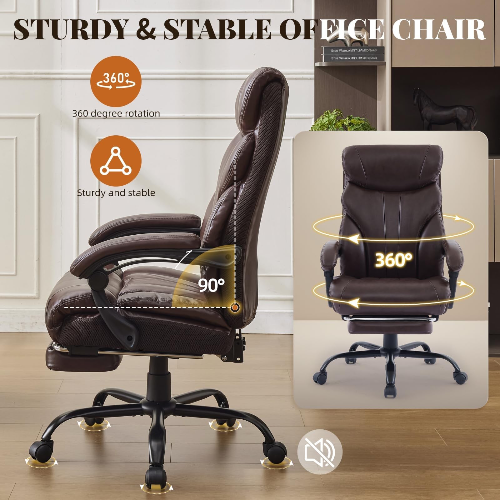 3 Soft Bags Ergonomic PU Tall Heavy Duty Executive Office Chair 500 LBS Brown