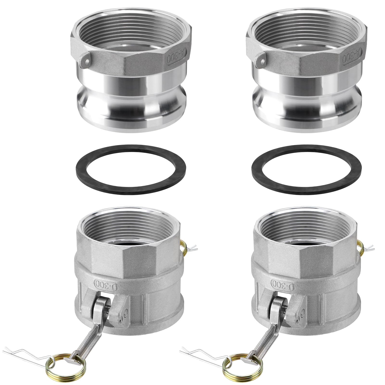 3″ Aluminum Camlock Fittings Kit 2 Pcs Type D + 2 Pcs Type A Hose Fittings