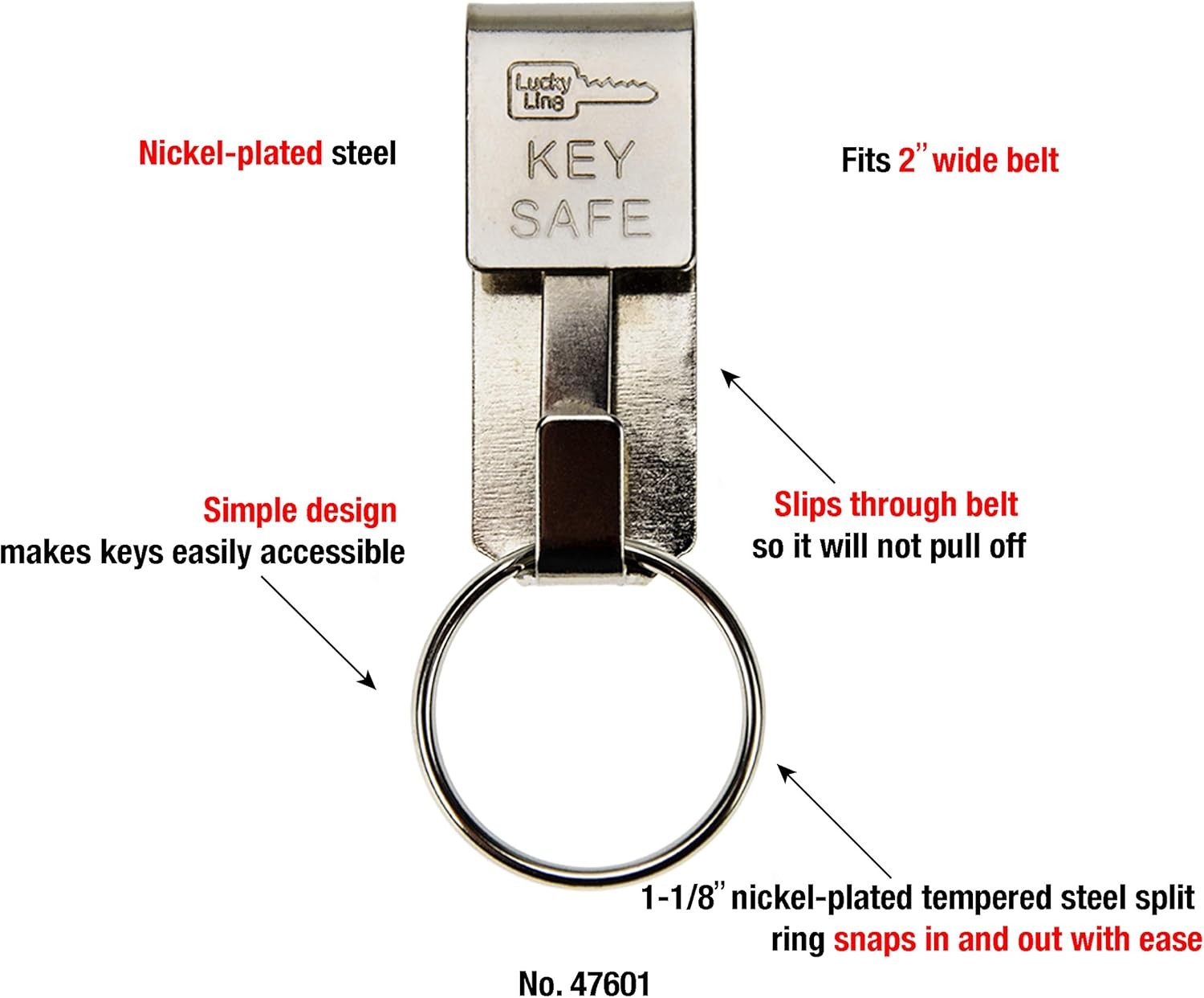 Lucky Line Key Safe Slip-On, 2” Wide Belt Key Ring – Heavy Duty Belt Key Clip