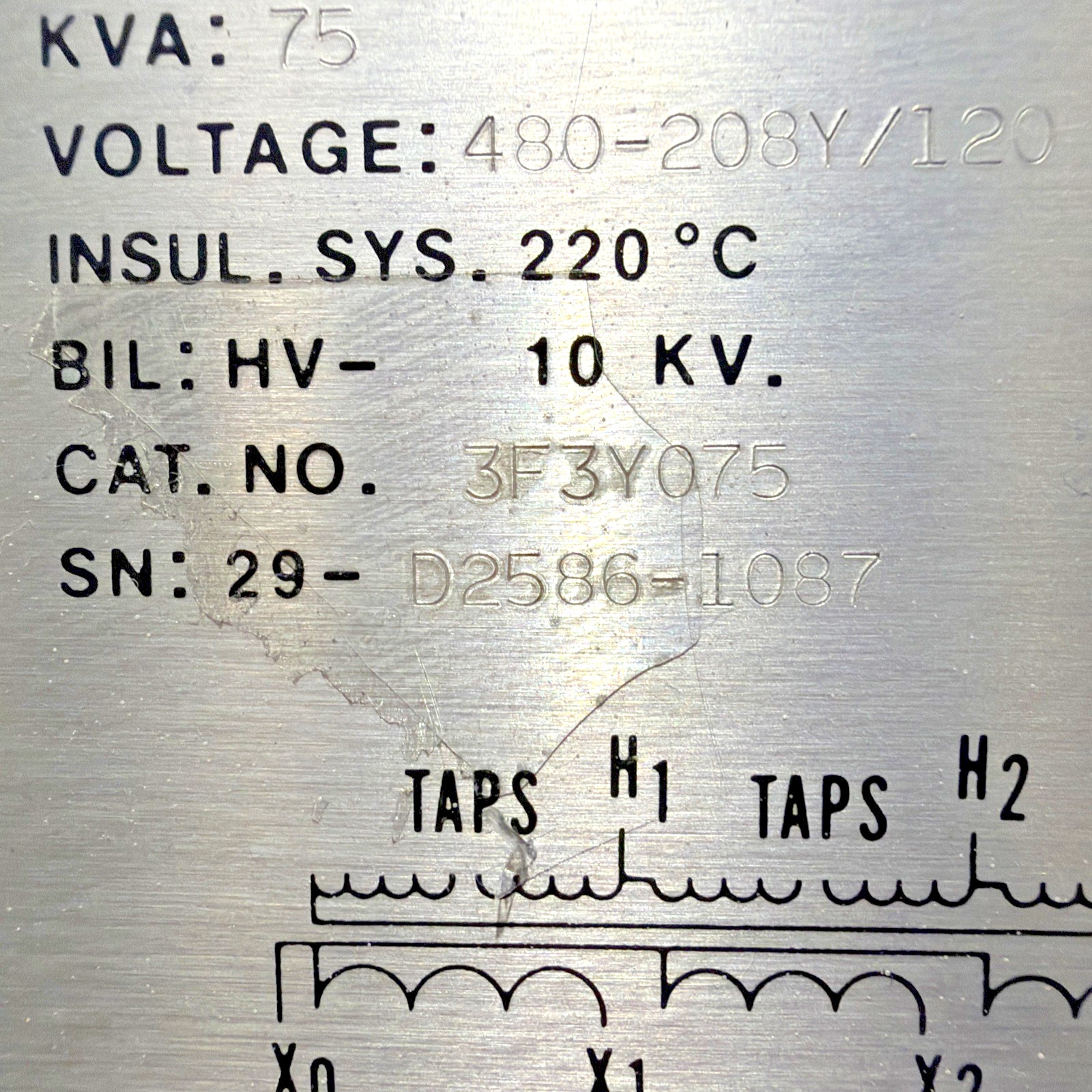 ITE 75kVA 480V Transformer 3PH 60HZ 208Y/120V 3F3Y075 🟦