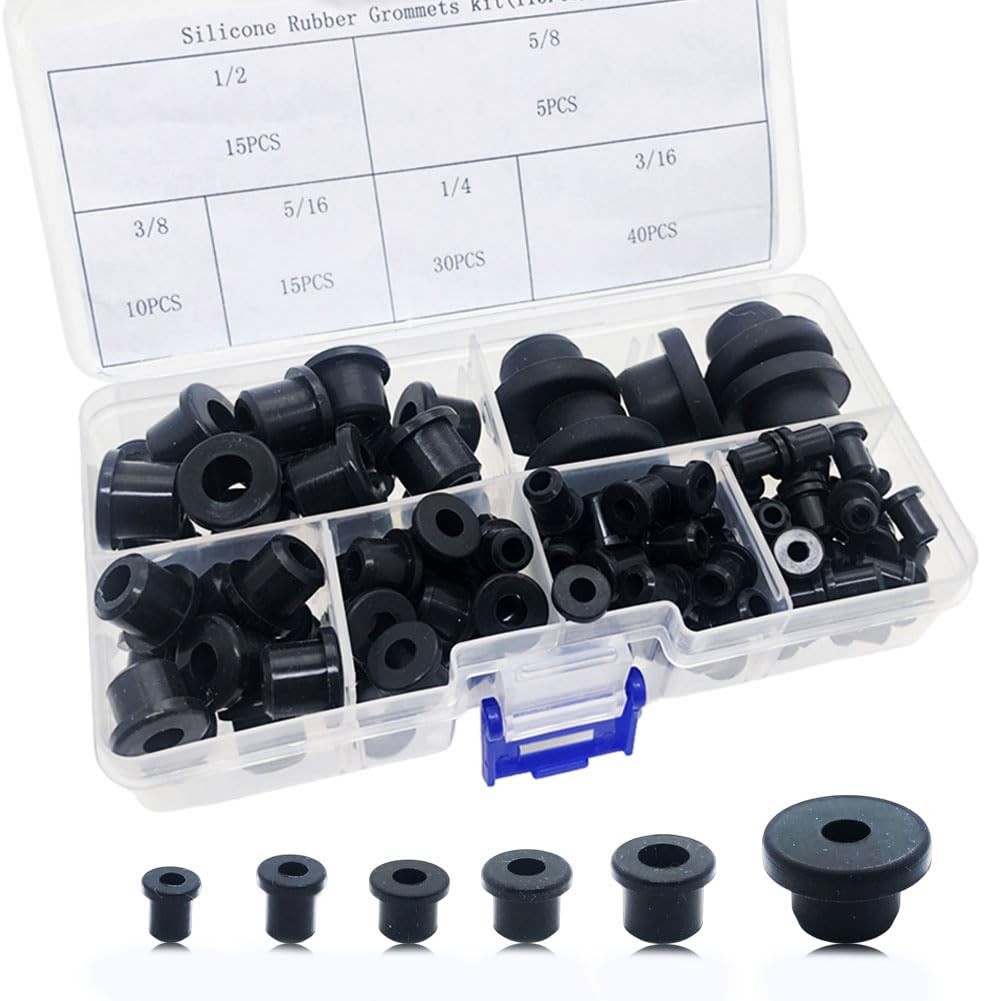 115PCS T-Type Silicone Rubber Grommets kit 6 Size for Wiring Automotive (115)