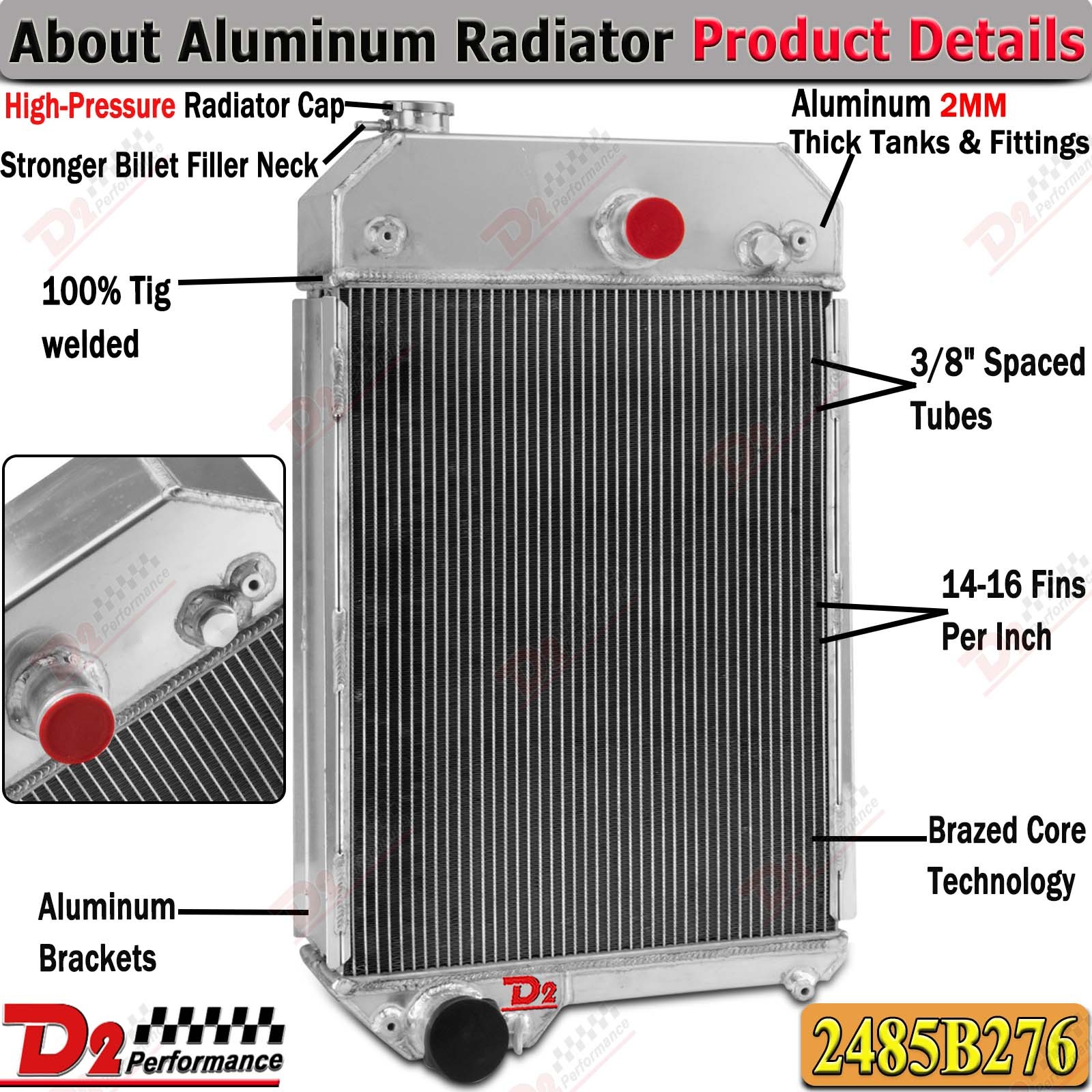 2485B276 6 Row Radiator For Cat Perkins Stationary 1104A-44T 1104A-44,1104C-44T