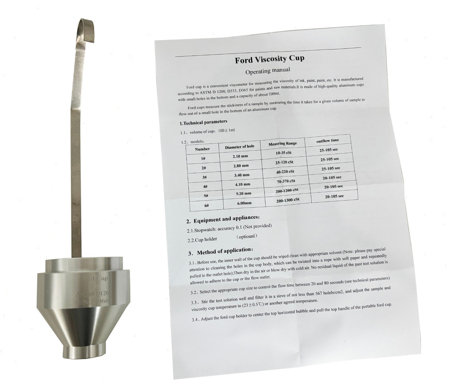 Ford Cup Ford Viscosity Cup Liquid Viscosity Cup 1/2/3/4/5# Cup Volume 100 ± 1ml