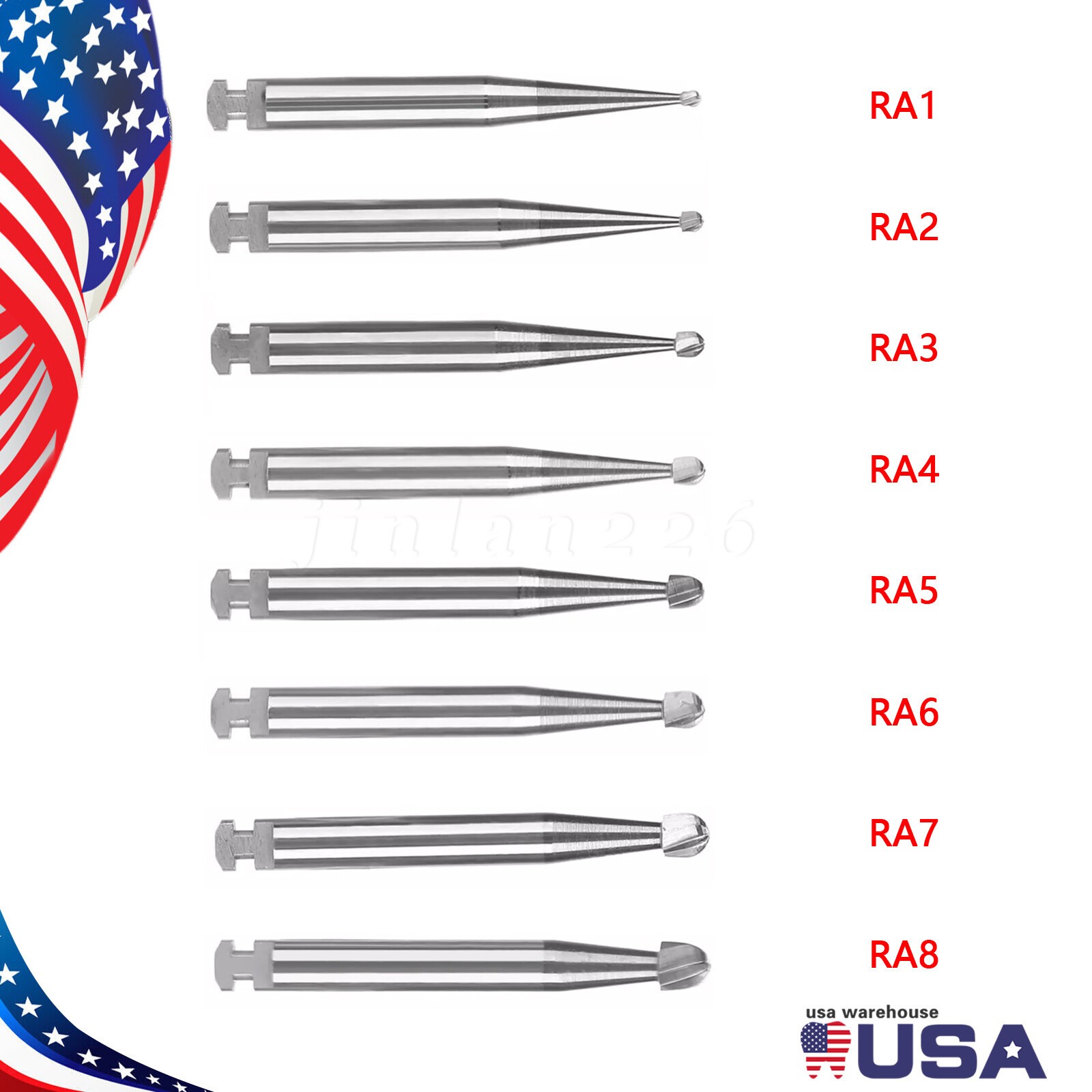 Dental Round Carbide Bur for Slow Speed Latch Type Handpiece RA 1 – RA 8 Burs ty