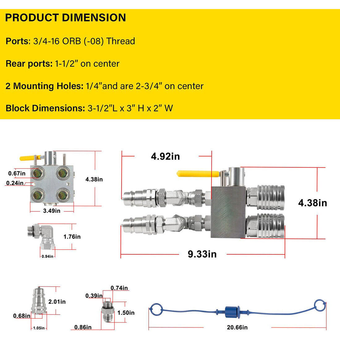Manual Hydraulic Multiplier, SCV Splitter/Diverter Valve, 20 GPM Flow, 3000 PSI