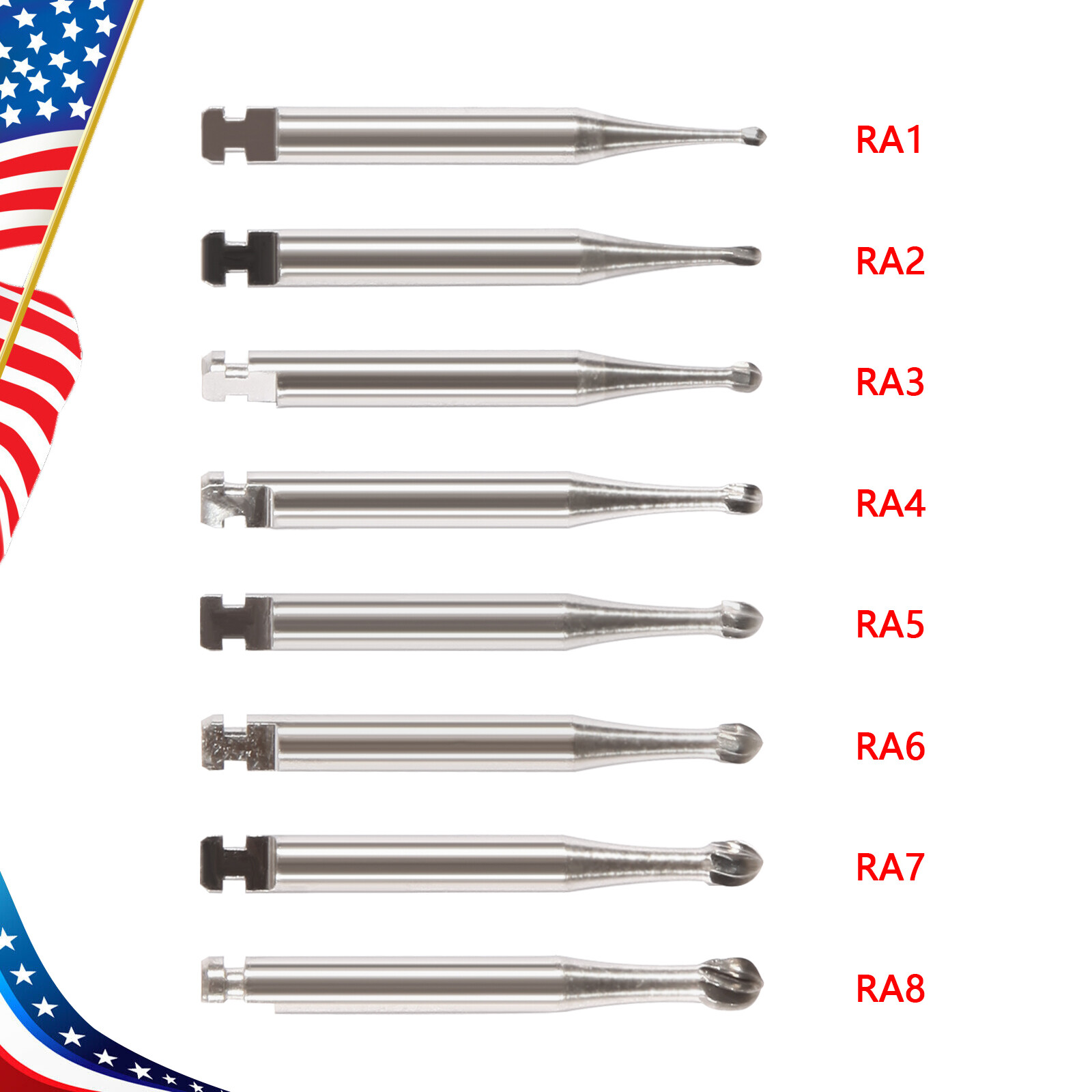 5pcs Dental Round Carbide Burs RA 1-8/ Latch Type Contra Angle Handpiece