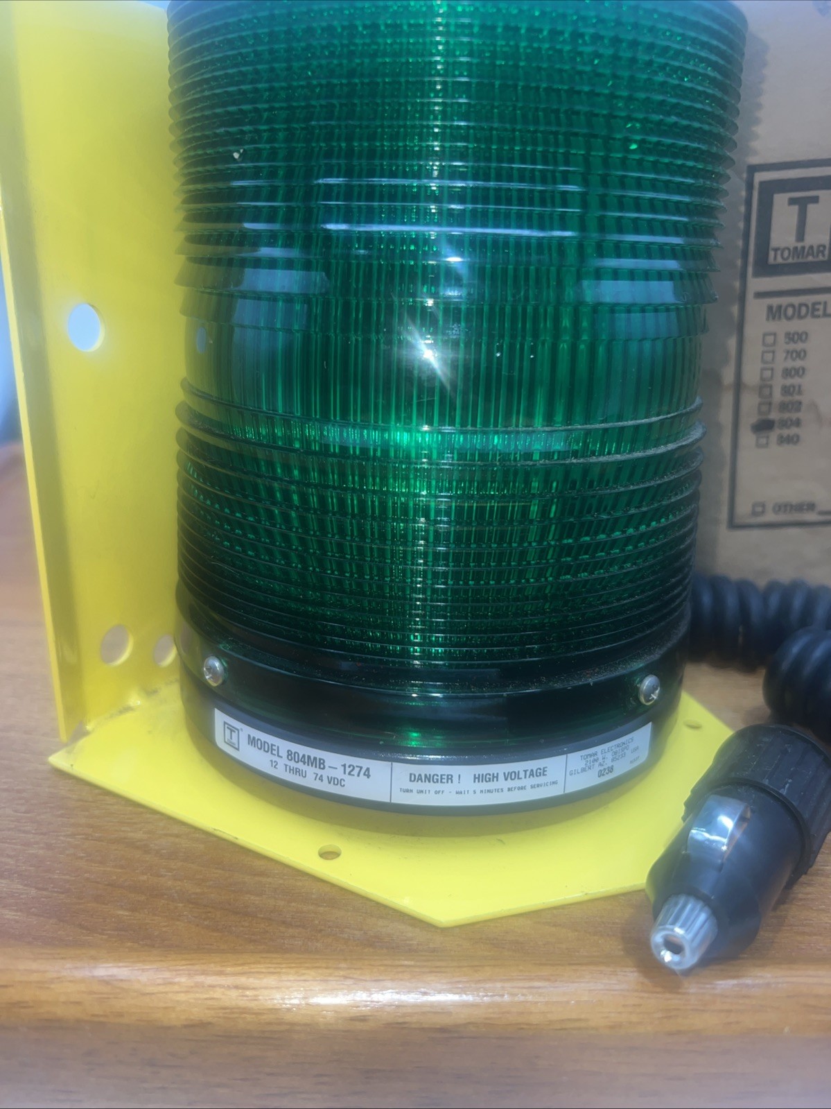 Tomar Green 804MB-1274 Micro Strobe Beacon 12-74 VDC Car Cigarette Power Adapter