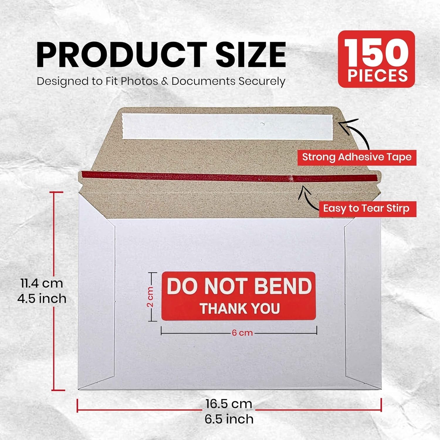 Pack Of 150, Rigid Mailers 6.5×4.5 Self Seal Photo 6.5 X 4.5 Inches, White