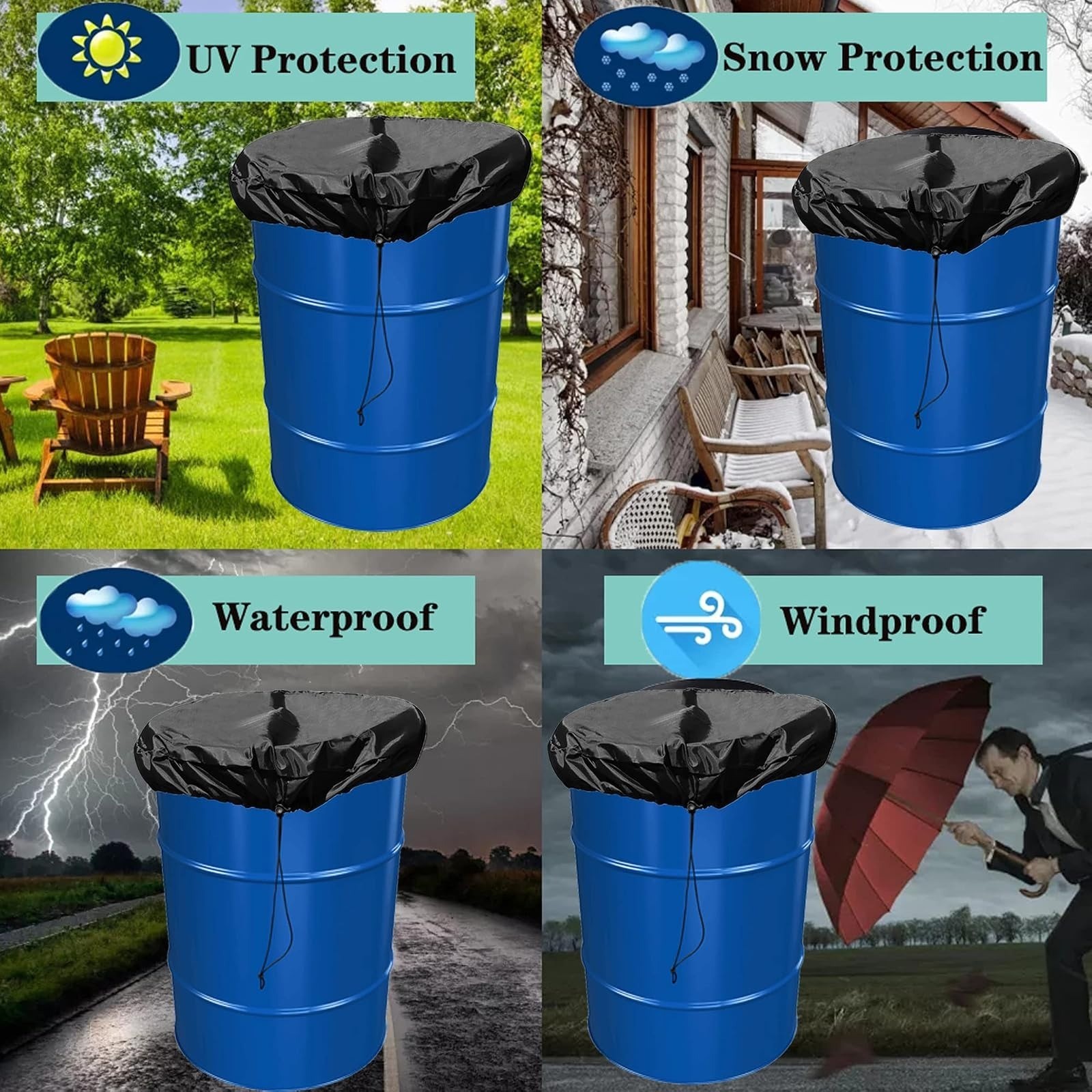 TECARATE 55 Gallon Drum Cover Waterproof Adjustable Drawstring Protection