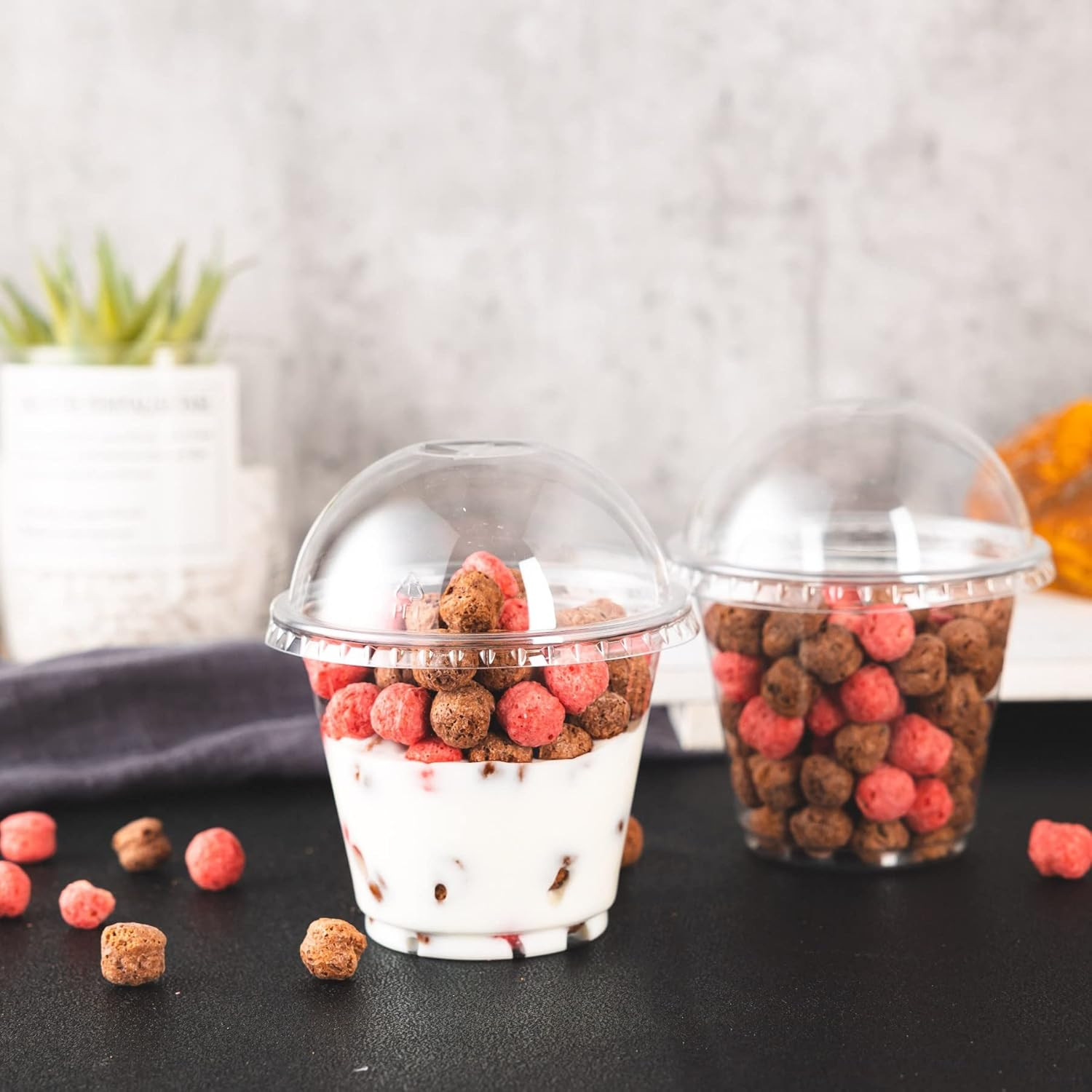 Lullaby 200Pack 9Oz Clear Plastic Cups with Dome Lids, Dessert Cups with Lids, D