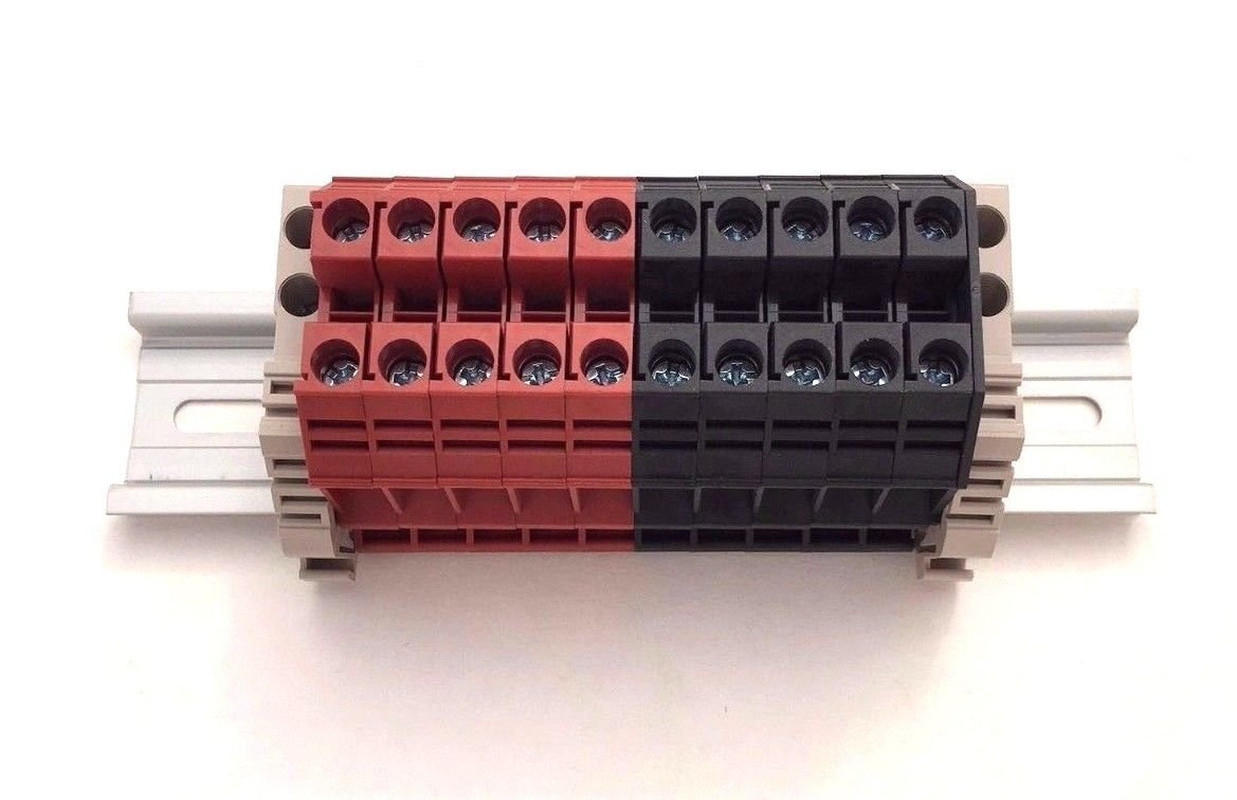Assembly DK6N Red/Black 10 Gang Box Connector DIN Rail Terminal Blocks, 8-20 AWG
