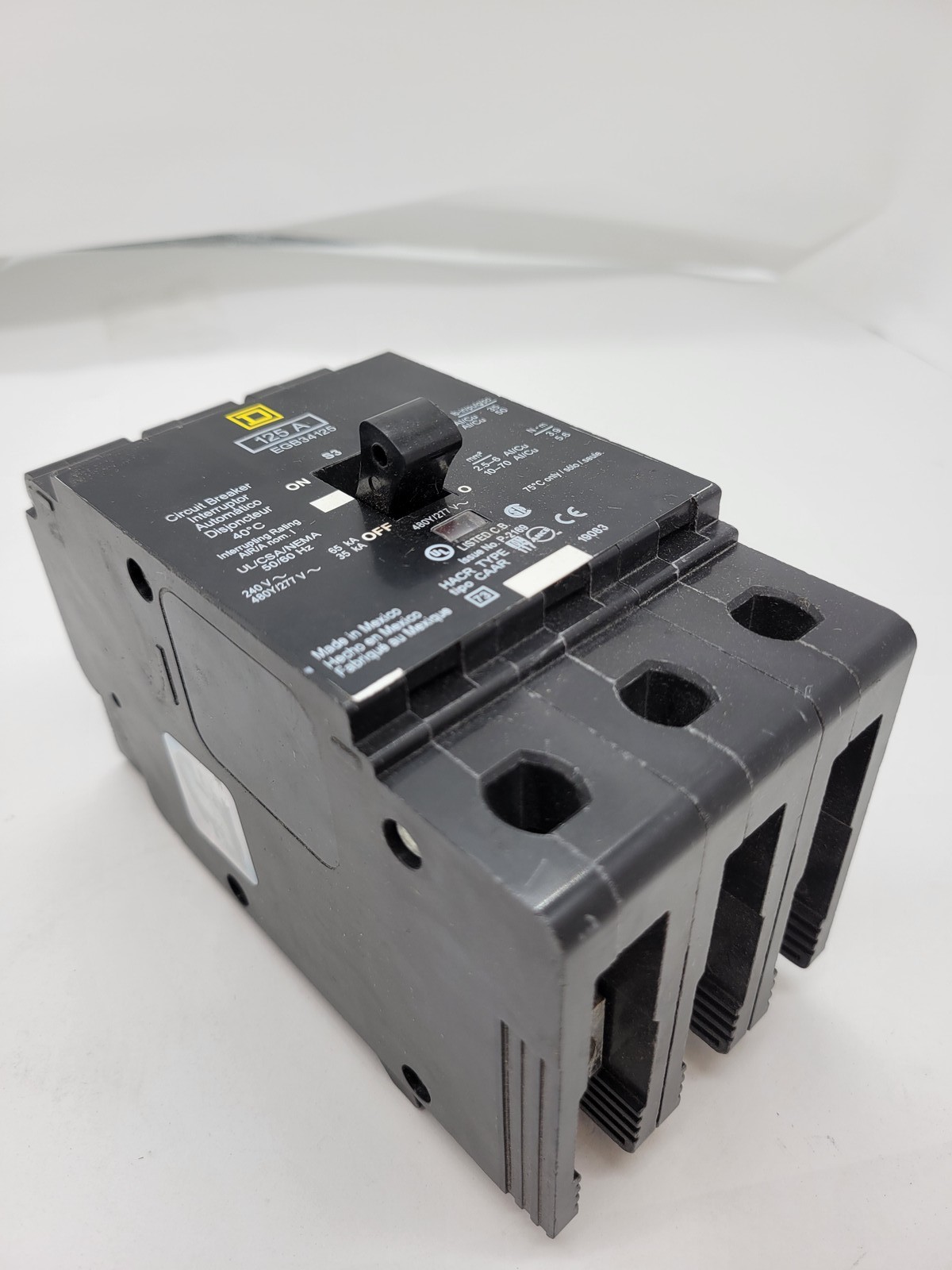 Square D EGB34125 Bolt-On Circuit Breaker 125A 3P 480Y/277V 35KA EGB Series 3