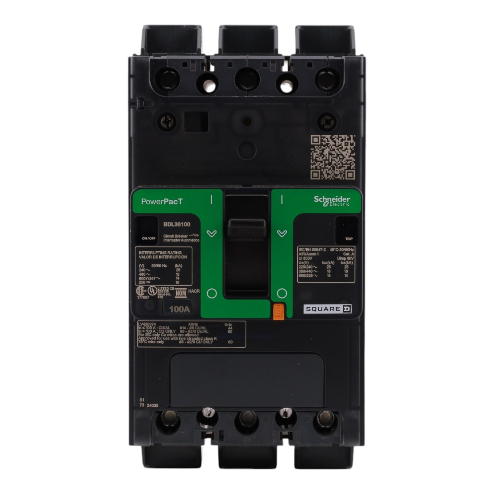 NEW Square D BDL36100 3 Pole 100 Amp 600v I-Line Powerpact Circuit Breaker