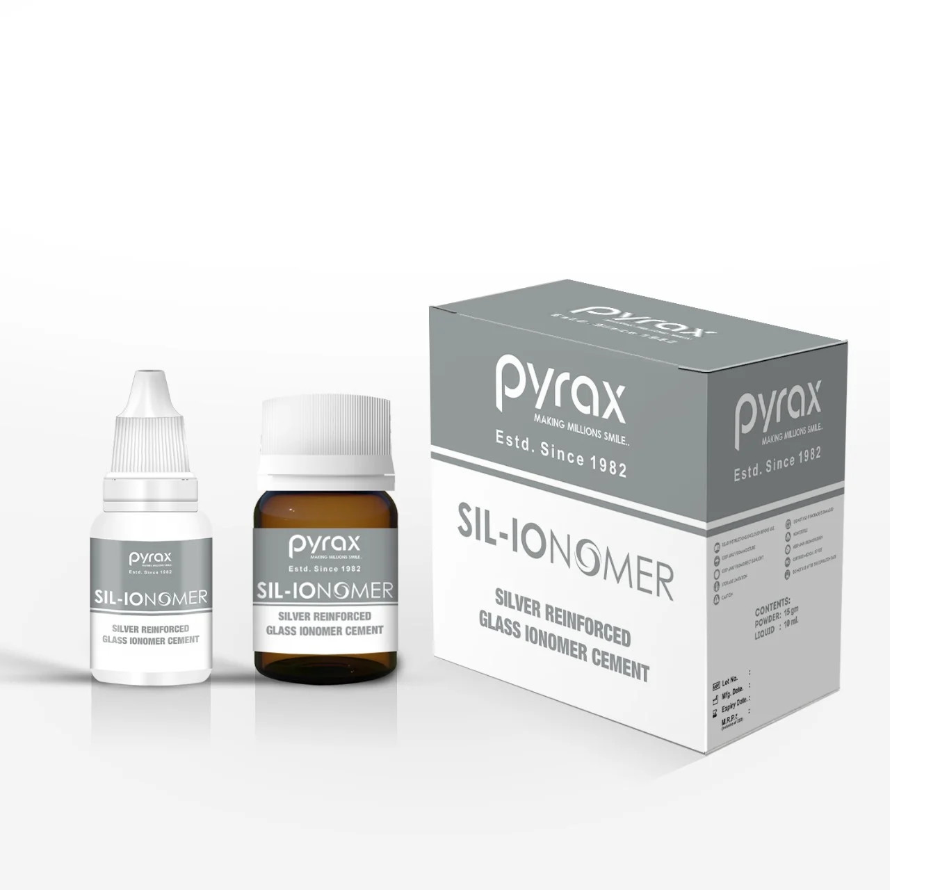 PYRAX SIL-IONOMER Silver Reinforced Glass Ionomer Cement for Cavity Filling.