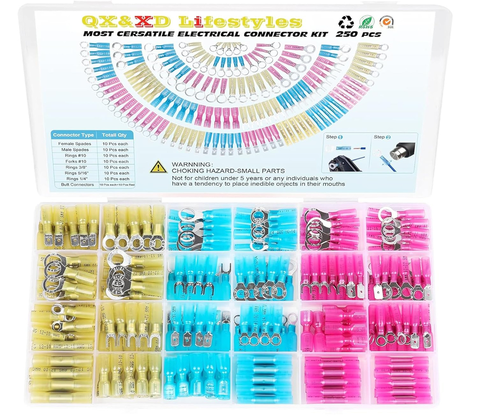 Heat Shrink Wire Connectors Kit Waterproof Marine Grade Crimp Terminals Tinned
