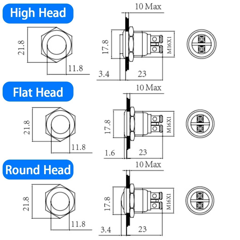 16mm Metal Push Button Switch Momentary 1NO Waterproof Car PC Power