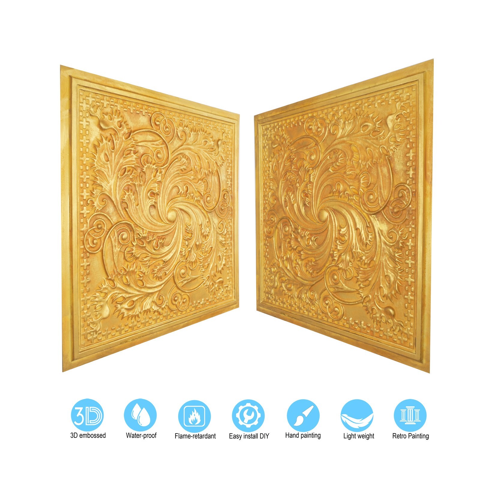 Artistic 3D Ceiling Tile Embossed Interior Wall Panel PL62 golden 10pcs/lot