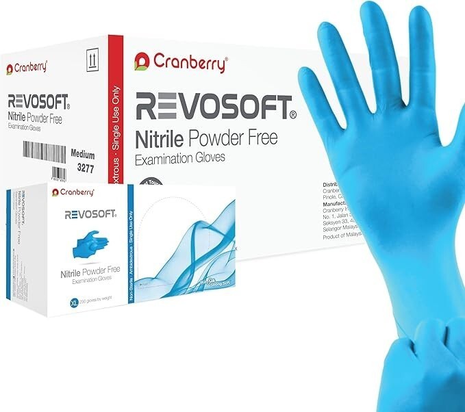 CRANBERY – RevoSoft Nitrile Exam Gloves PF – MEDIUM – Case of 3000 – 3277