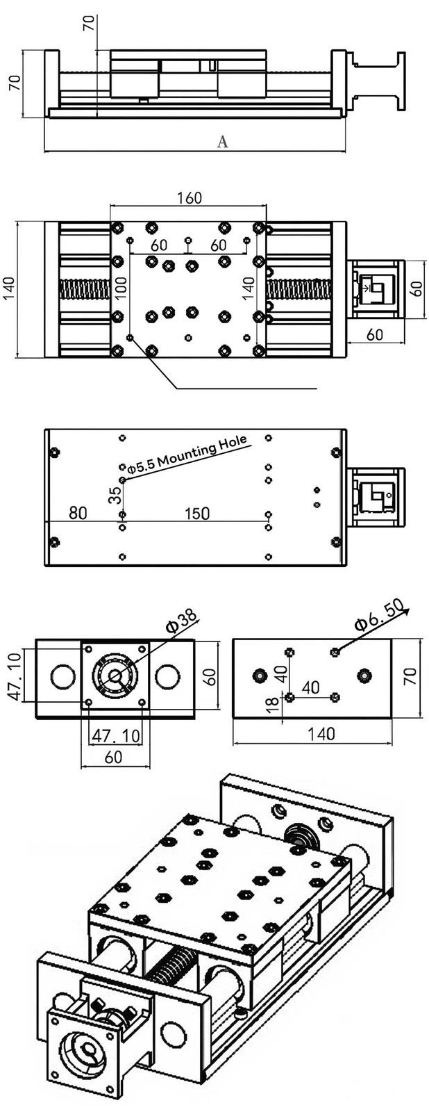 0.03mm High Precision Ballscrew Slide Table 80kg Heavy Duty Linear Module CNC