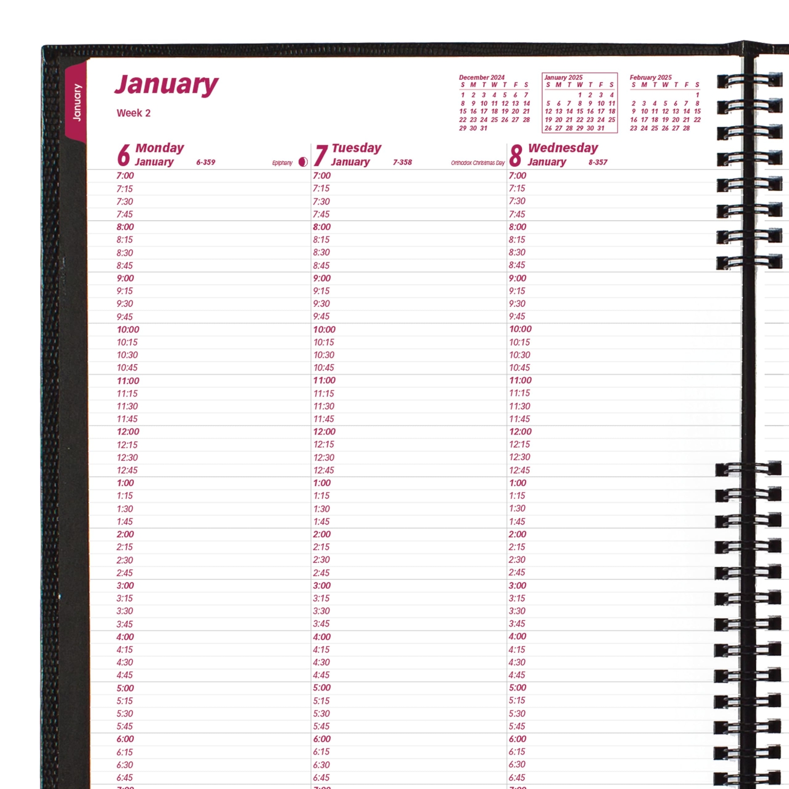 Black CoilPro Weekly Appointment Planner 2025 11×8.5 Two Page Format