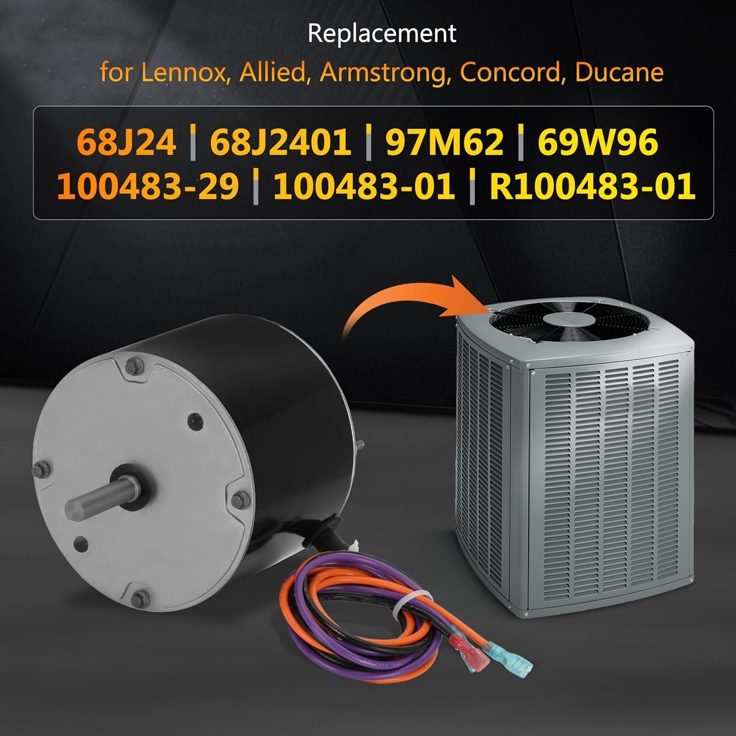 68J24 Condenser Fan Motor Replaces Lennox 68J2401, 1/3 HP, 208/230V 1 Phase