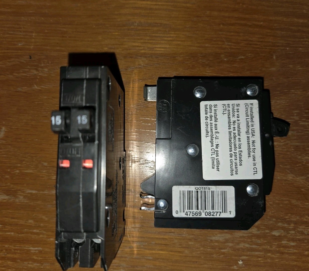 2 SQUARE D QO1515 TANDEM 15 AMP BREAKER (no hook) NEW