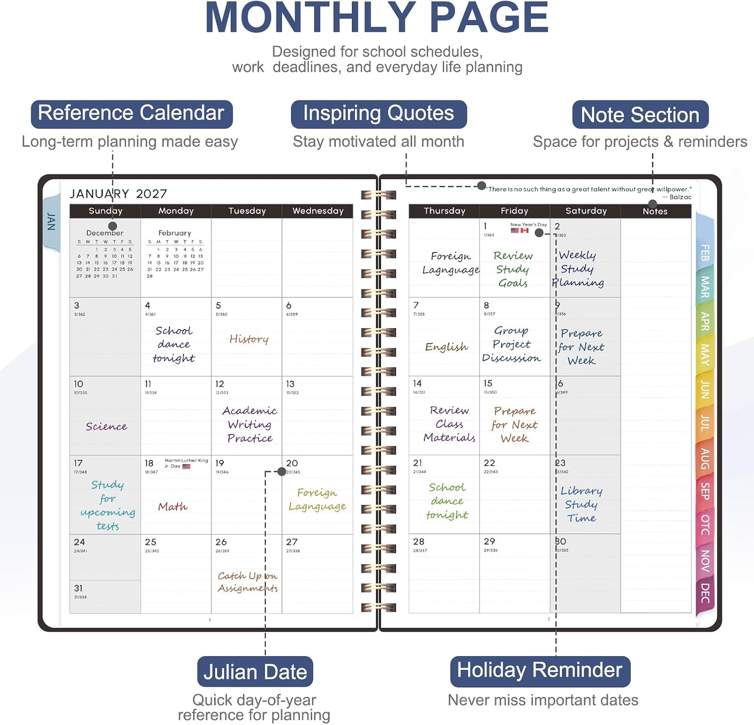 2027 Planner, Weekly and Monthly Calendar Planner Book, JAN 2027 – DEC 2027 | Le