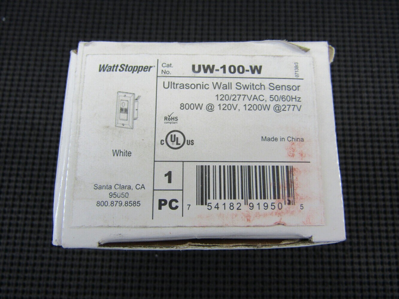 Wattstopper UW-100-W Ultrasonic Wall Switch Sensor 800W 120V 1200W 277V White