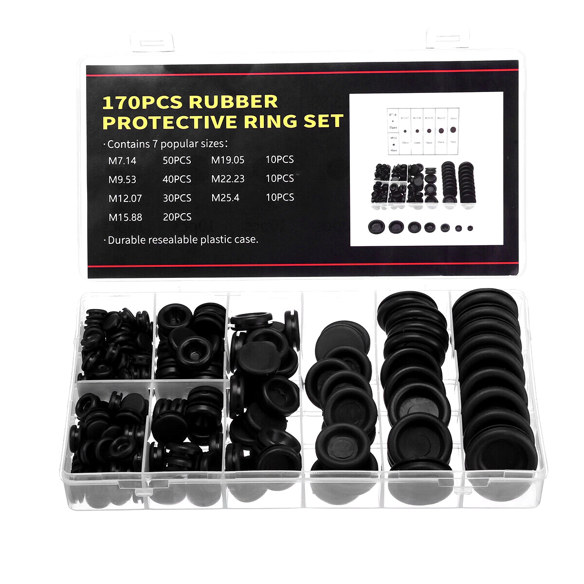 170PCS Rubber Grommet Firewall Hole Plug Electrical Wiring Gasket Assortment Kit