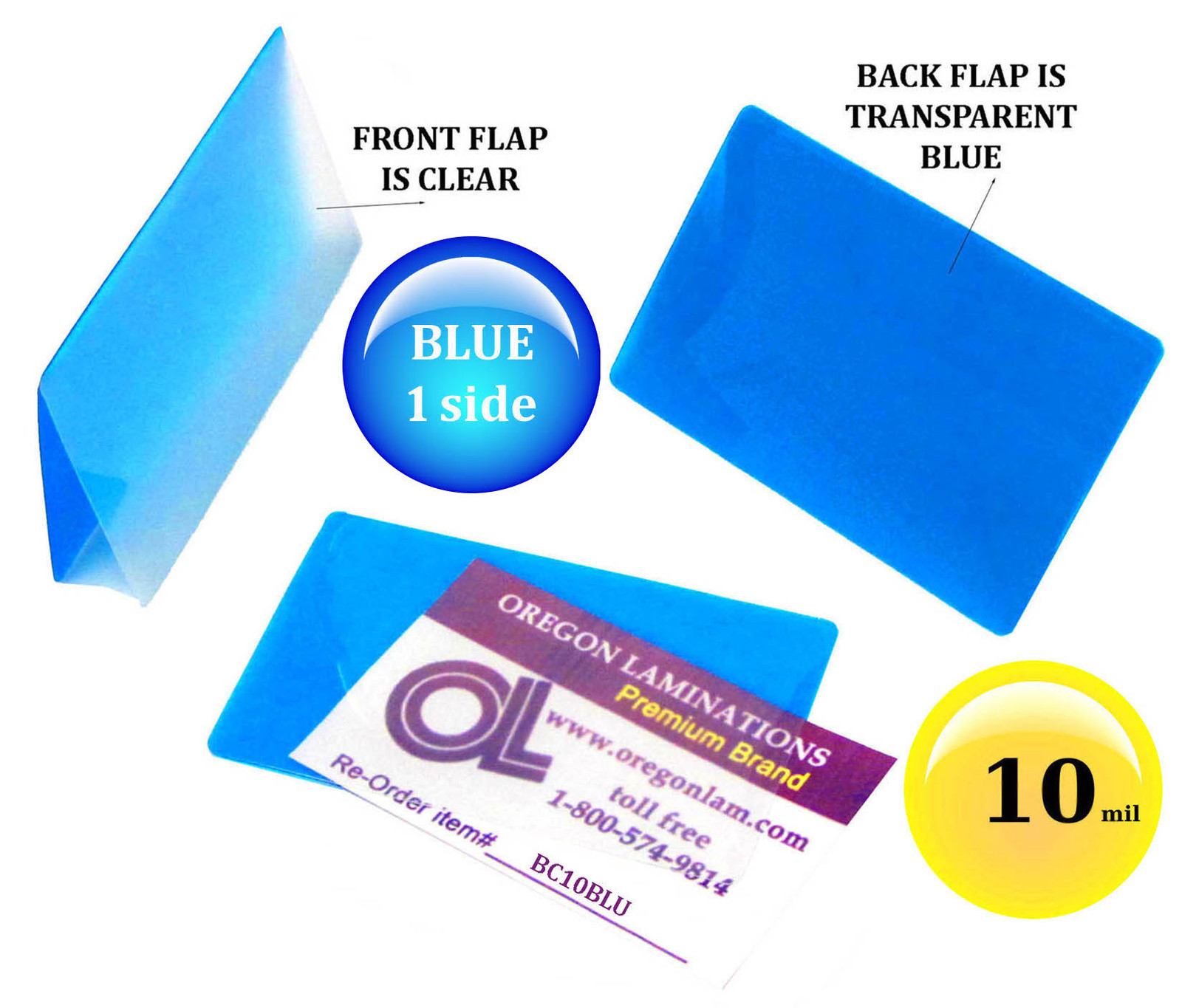 Hot Laminating Pouches 2-1/4 x 3-3/4 Business Card [pk of 100] 10 Mil Clear/Blue