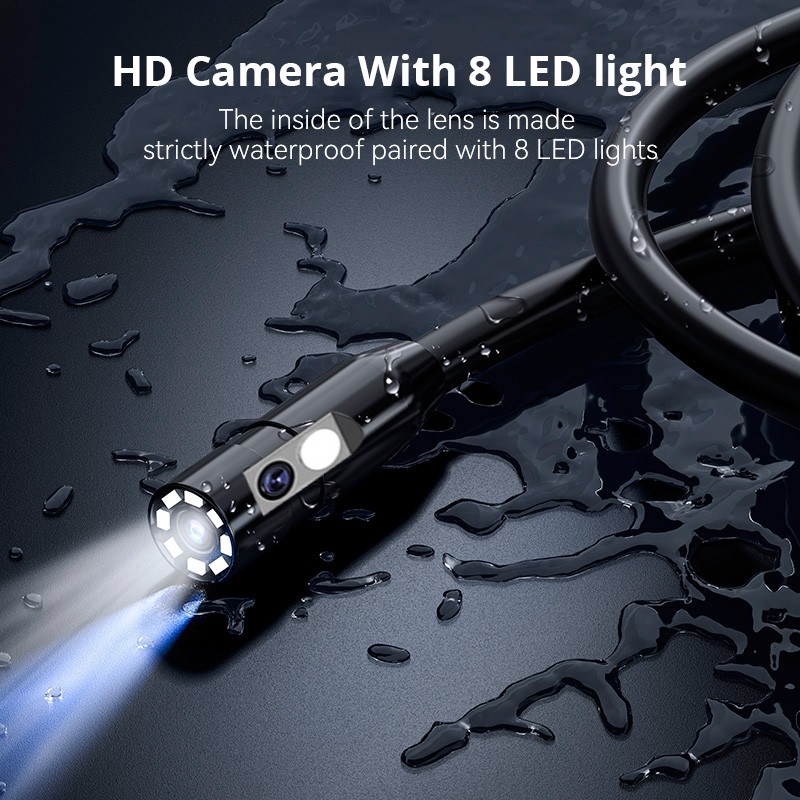 IP67 Rated Dual Lens Snake Inspection Camera 10M Cord Built-in LCD Screen