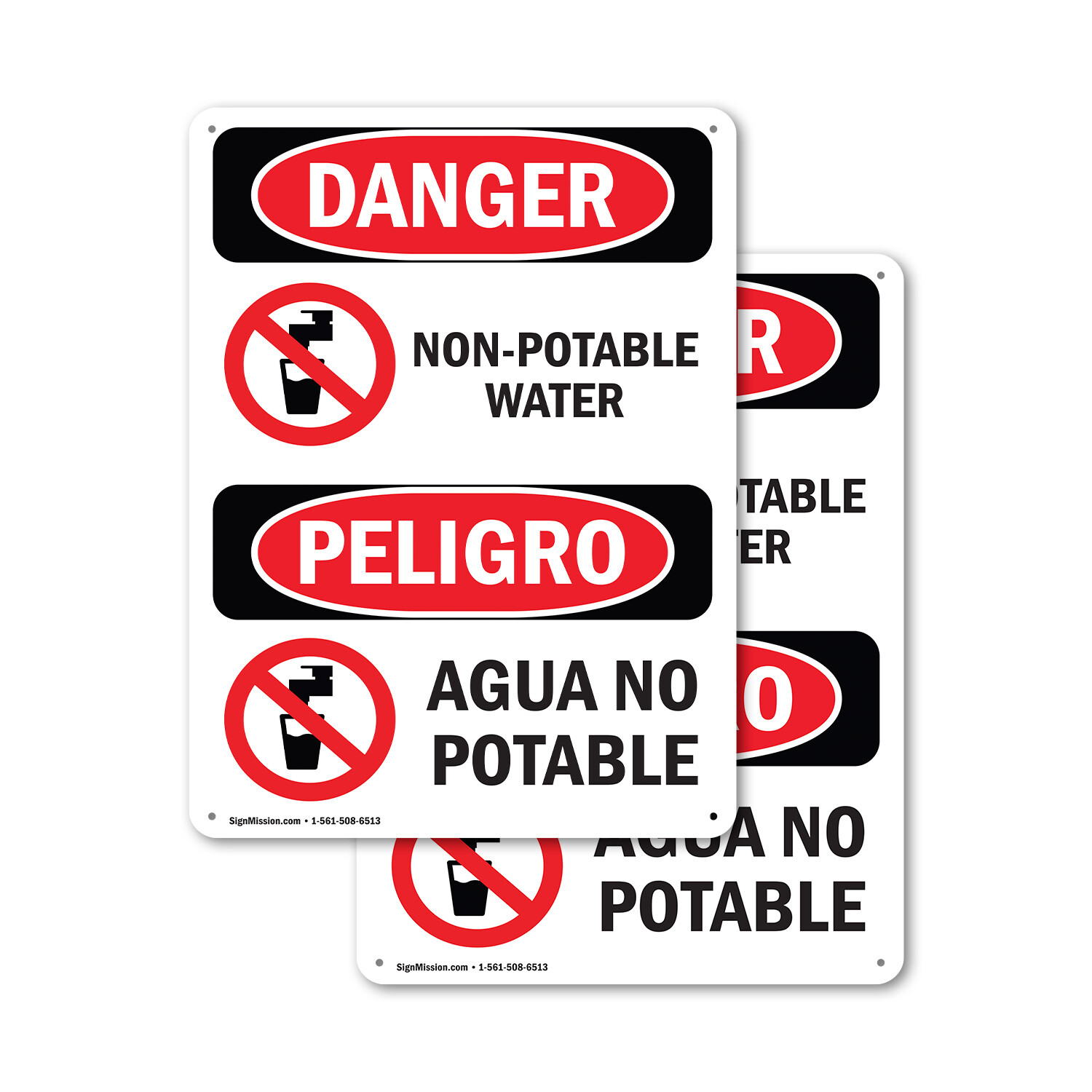 (2 Pack) Non-Potable Water Bilingual OSHA Danger Sign Decal Metal Plastic