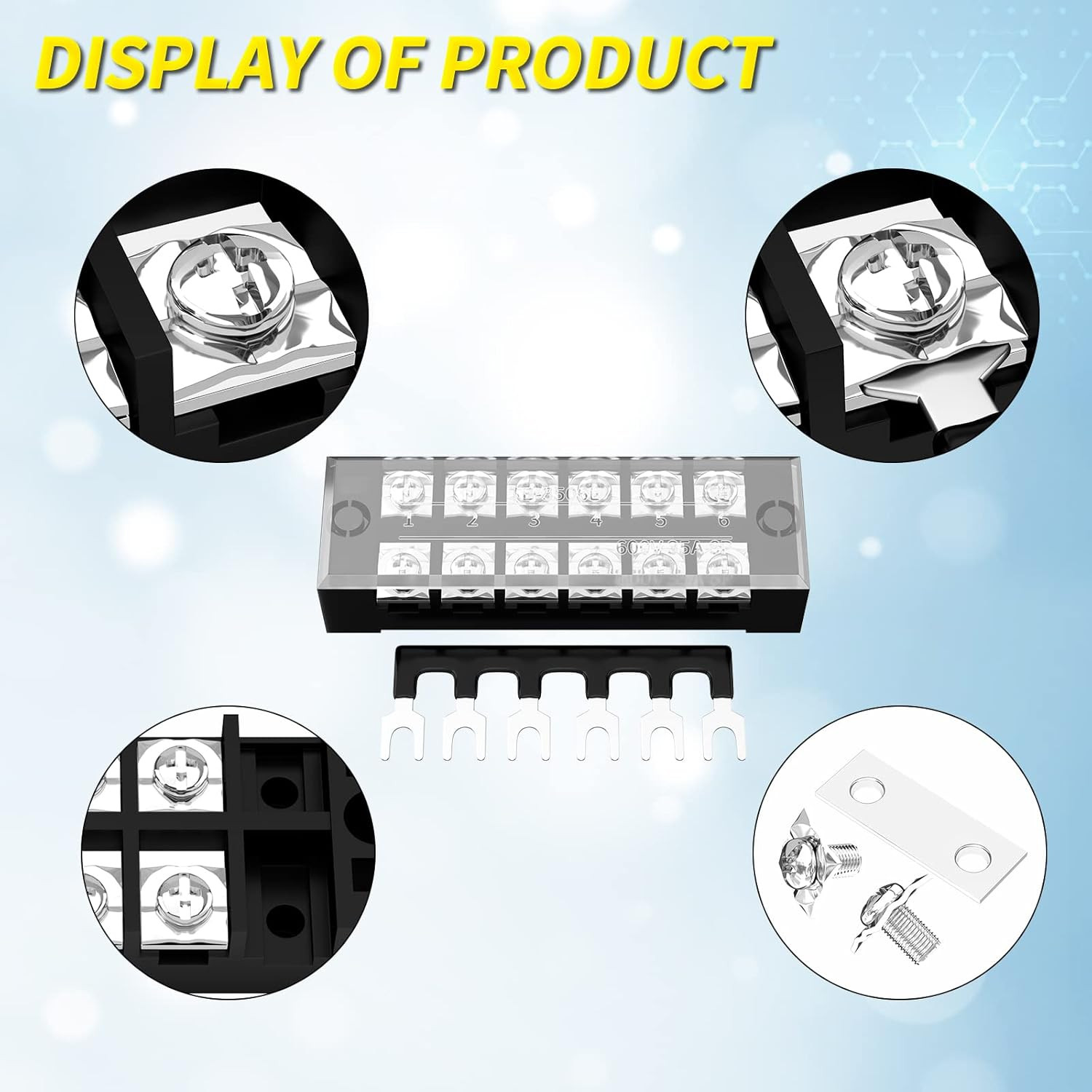 35A Terminal Block 6 Position Screw Terminal Strip Dual Row with Cover & 6 Posit