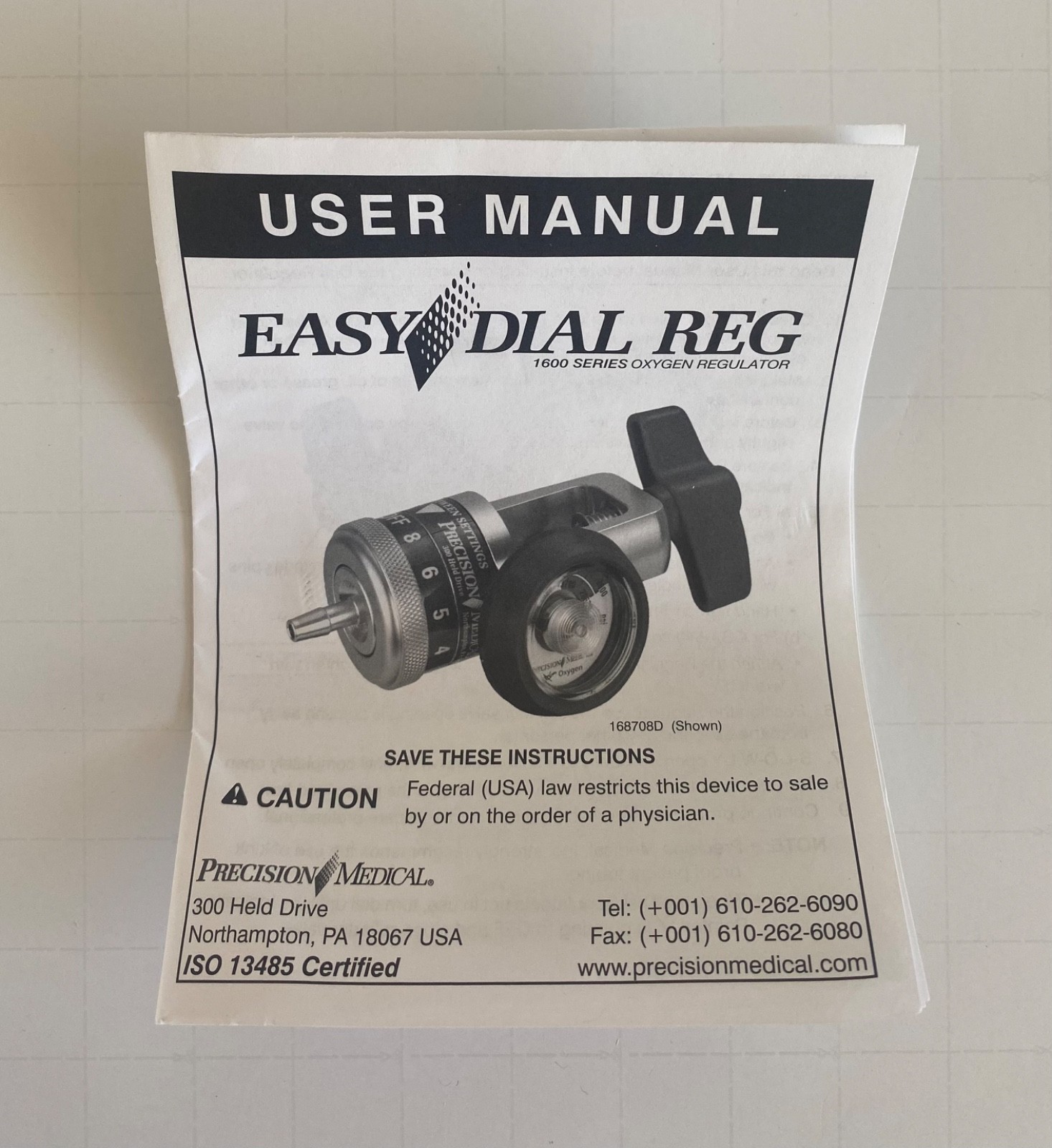 Precision Medical 168708D Easy Dial Regulator – 1600 Series – NEW/SEALED