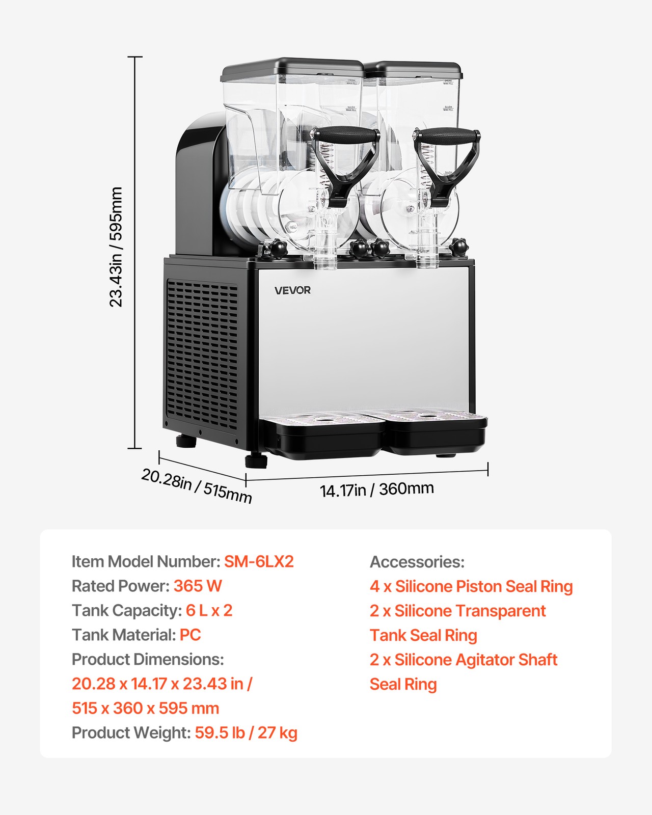 VEVOR Slushie Machine No Ice Needed Frozen Drink Maker Dual 6L/1.6 GAL Tanks