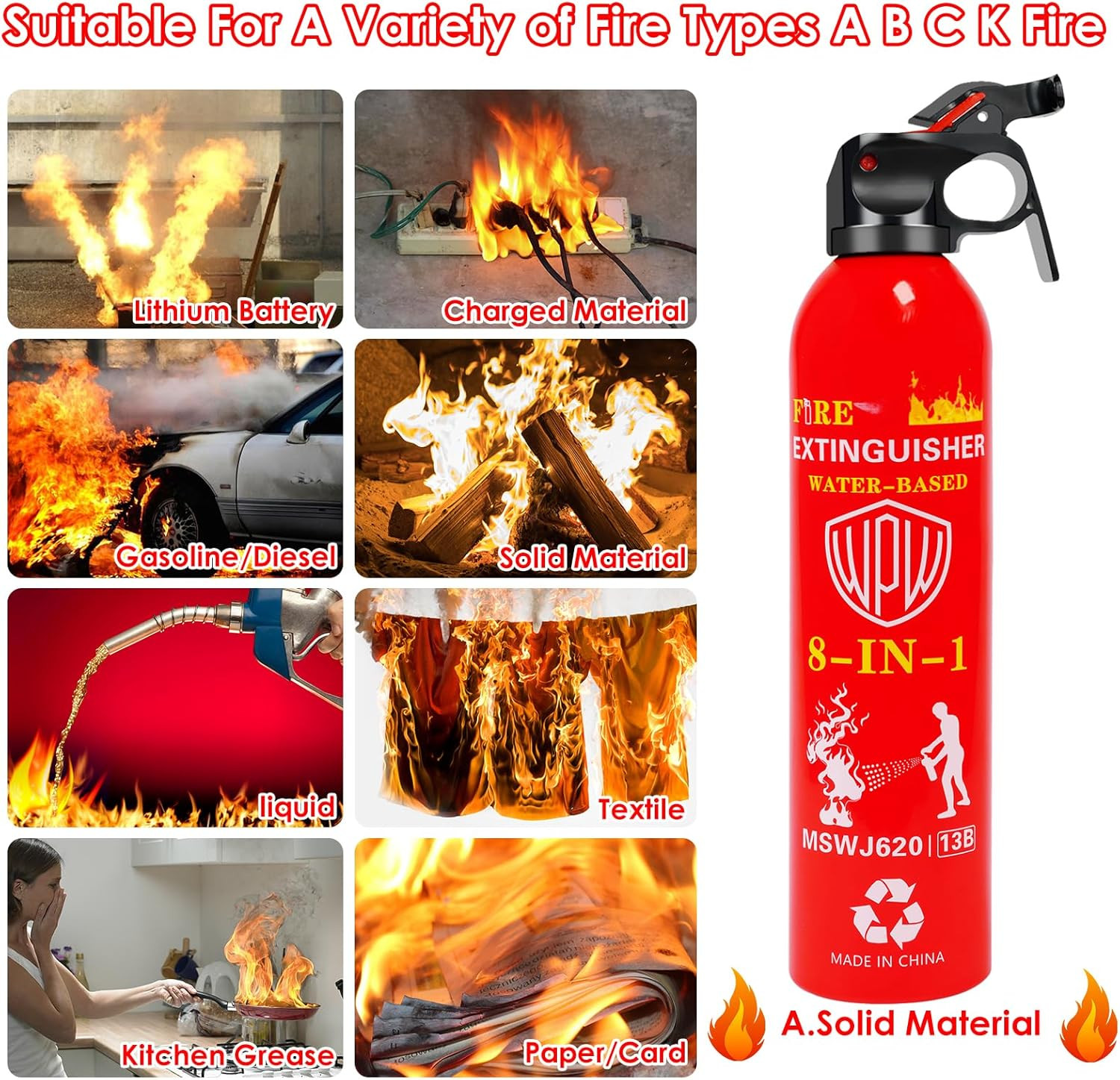 Large Upgraded 8-In-1 Fire Extinguisher for Home (2 Pack 21Oz Each) with Wall Mo