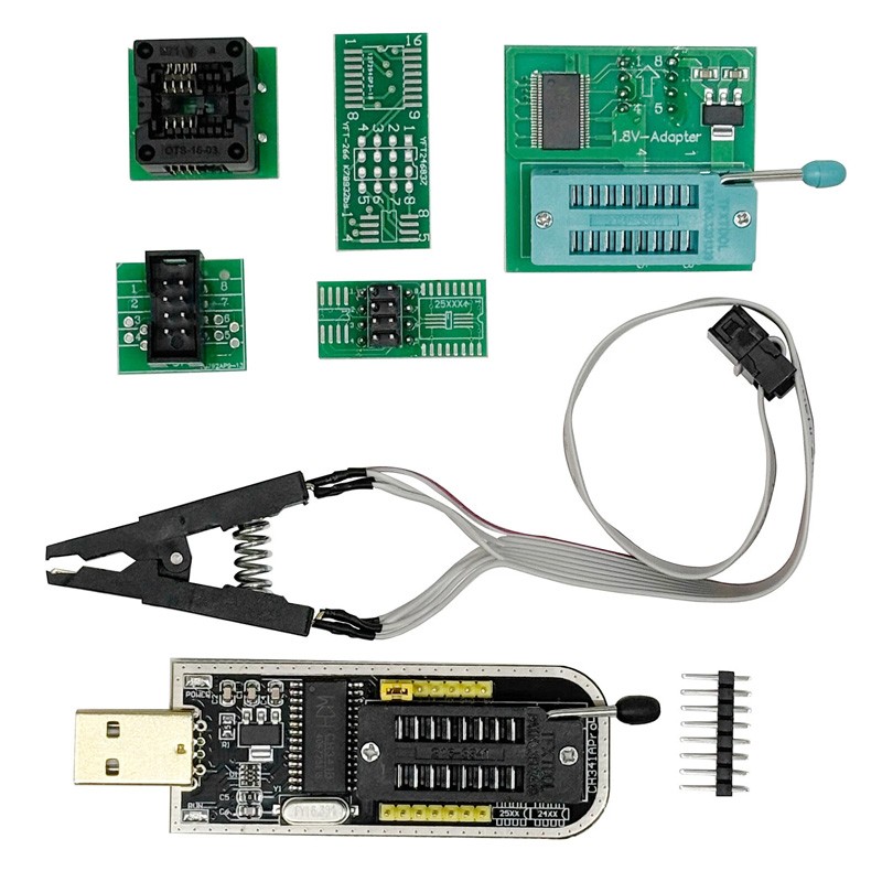 CH341A Flash Programmer Kit w/ SOIC8 Test Clip +1.8V Adapter & SOP8 Adapter