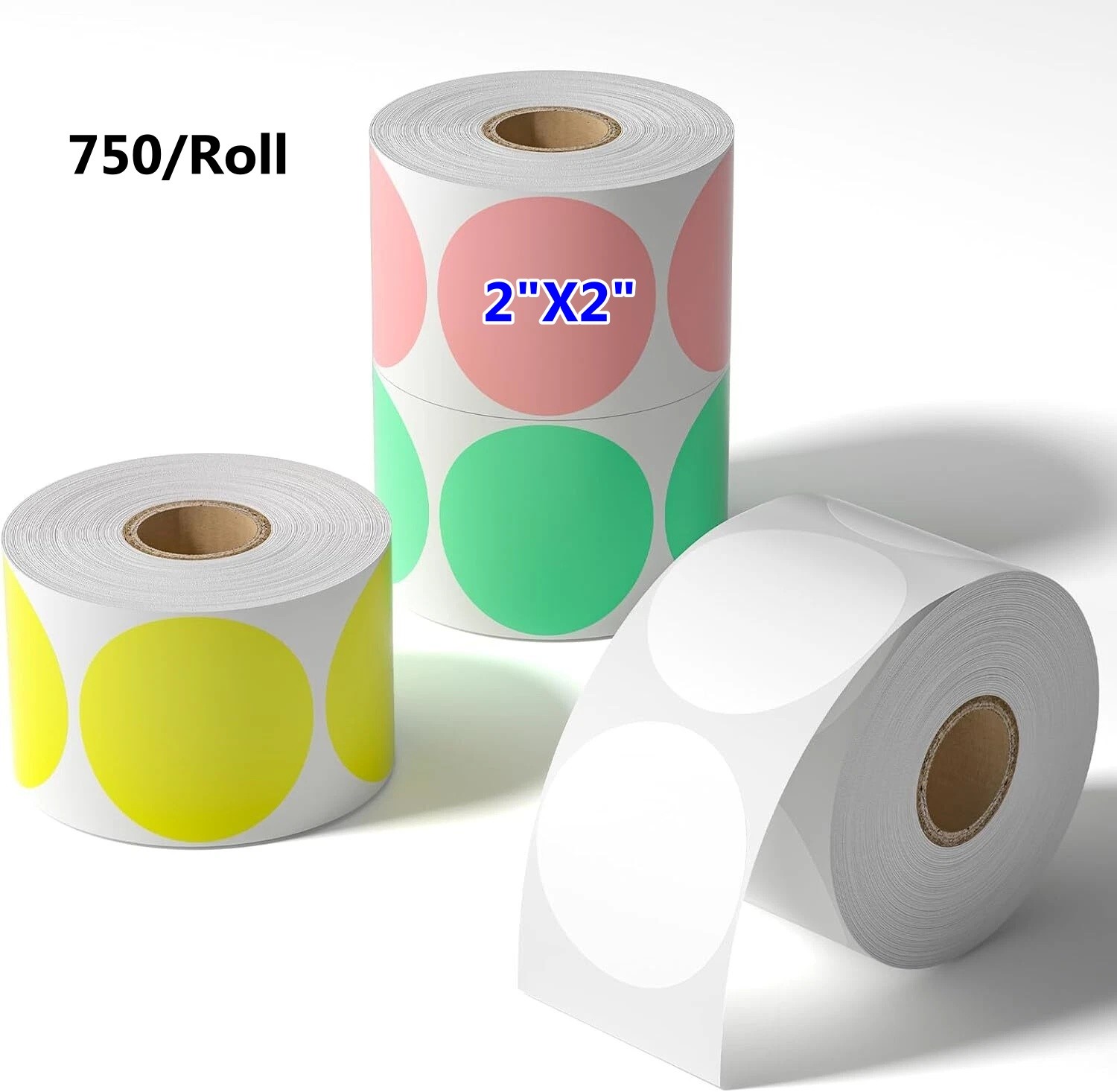 2 Inch Circle Thermal Stickers 750/Roll Self-Adhesive for Rollo Phomemo DIY