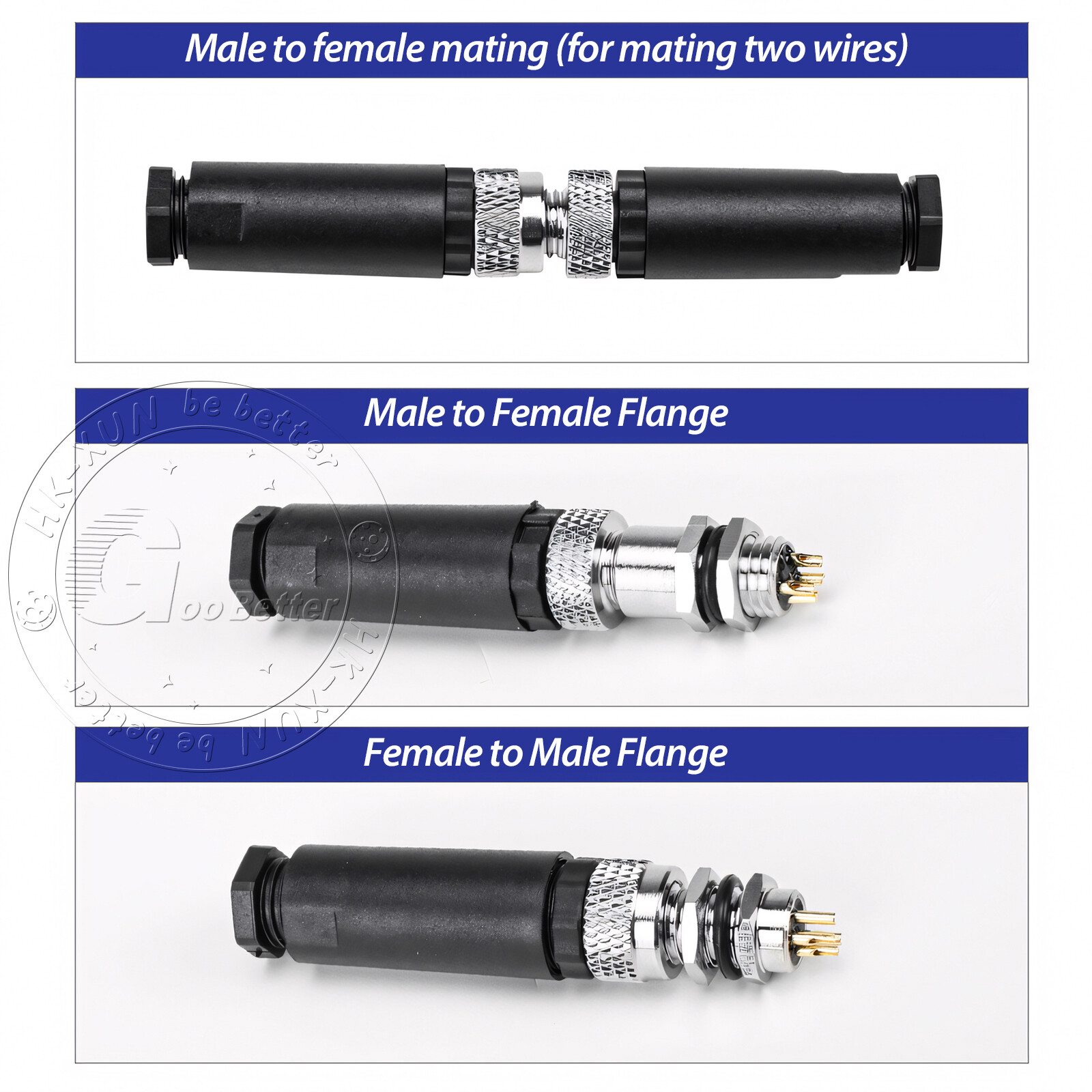 PG7 M8 Sensor Connector 3 Pin / 4 Pin Male / Female Straight / Elbow Plug IP67