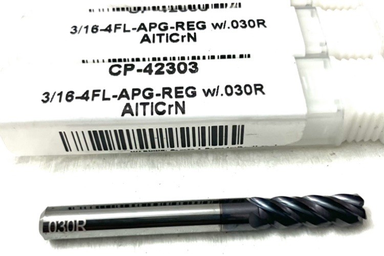 Carbide Plus 3/16 4FL Corner Radius End Mill .03R Solid Carbide AlTiCrN 5/8″ LOC