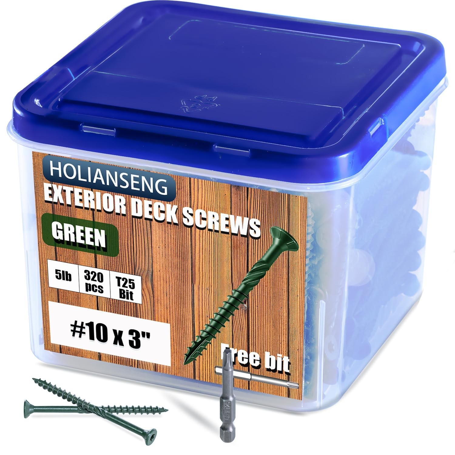 Deck Screws 3 Inch, #10 x 3, 5lb, Rust Resistant, Green Epoxy Coated, Outdoor…