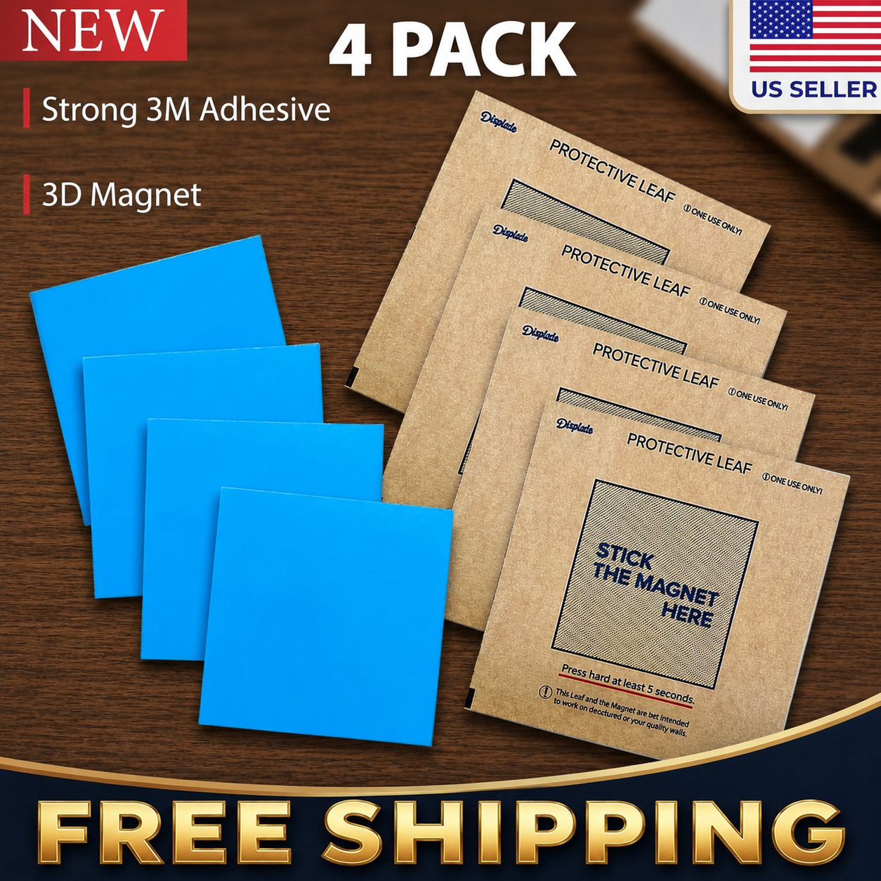 NEW 4 PACK Displate Magnetic Mounting Kit 4 Magnet & 4 Protective Adhesive Leaf