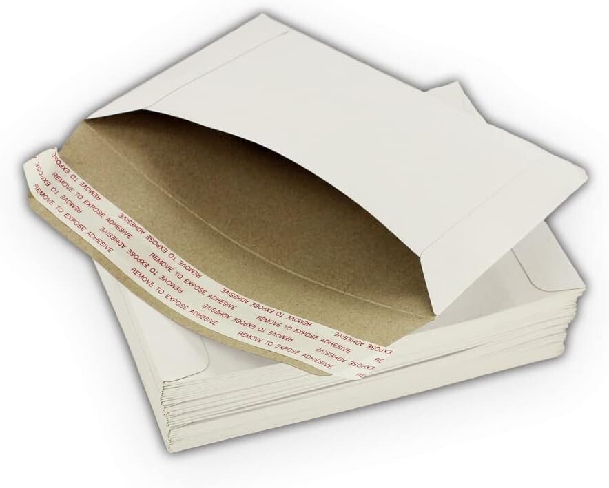 75 6.5 X 4.5 Rigid Photo Mailers Stay Flats White Cardboard Self Seal Envelopes