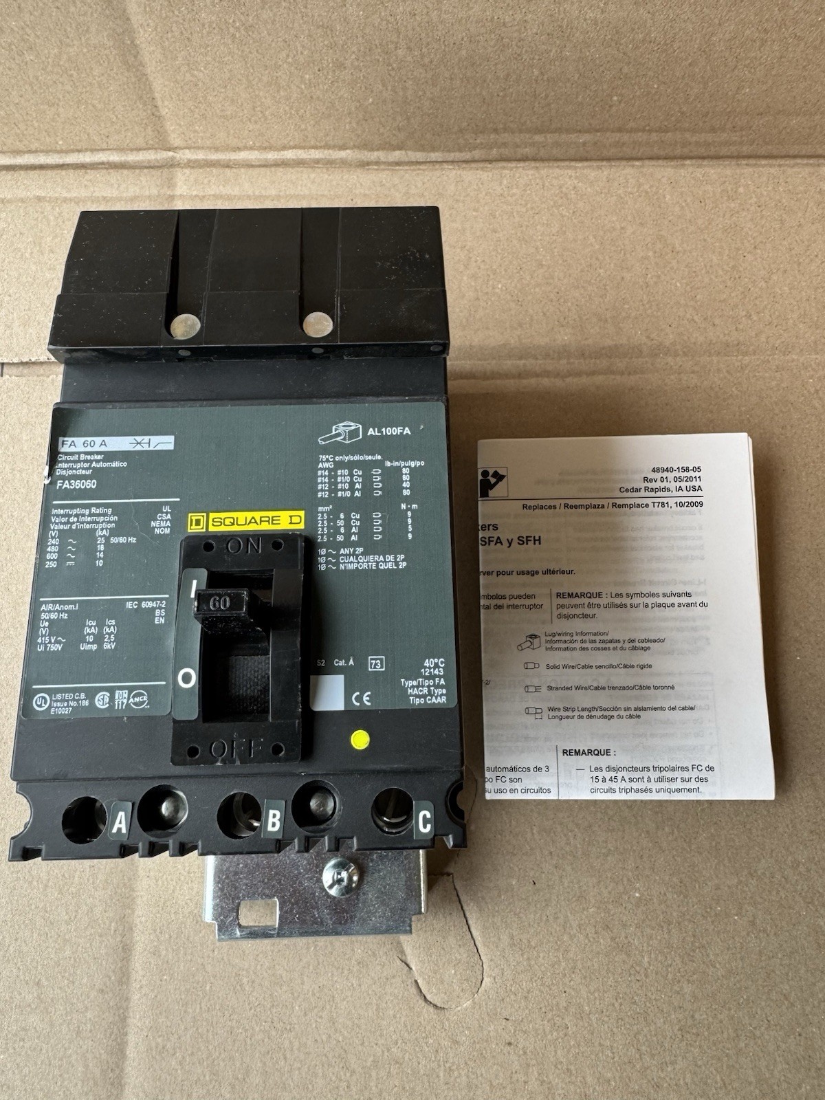 Square D FA36060 60 Amp 3 Pole 600V Circuit Breaker I Line 3P 60A NEW Open Box