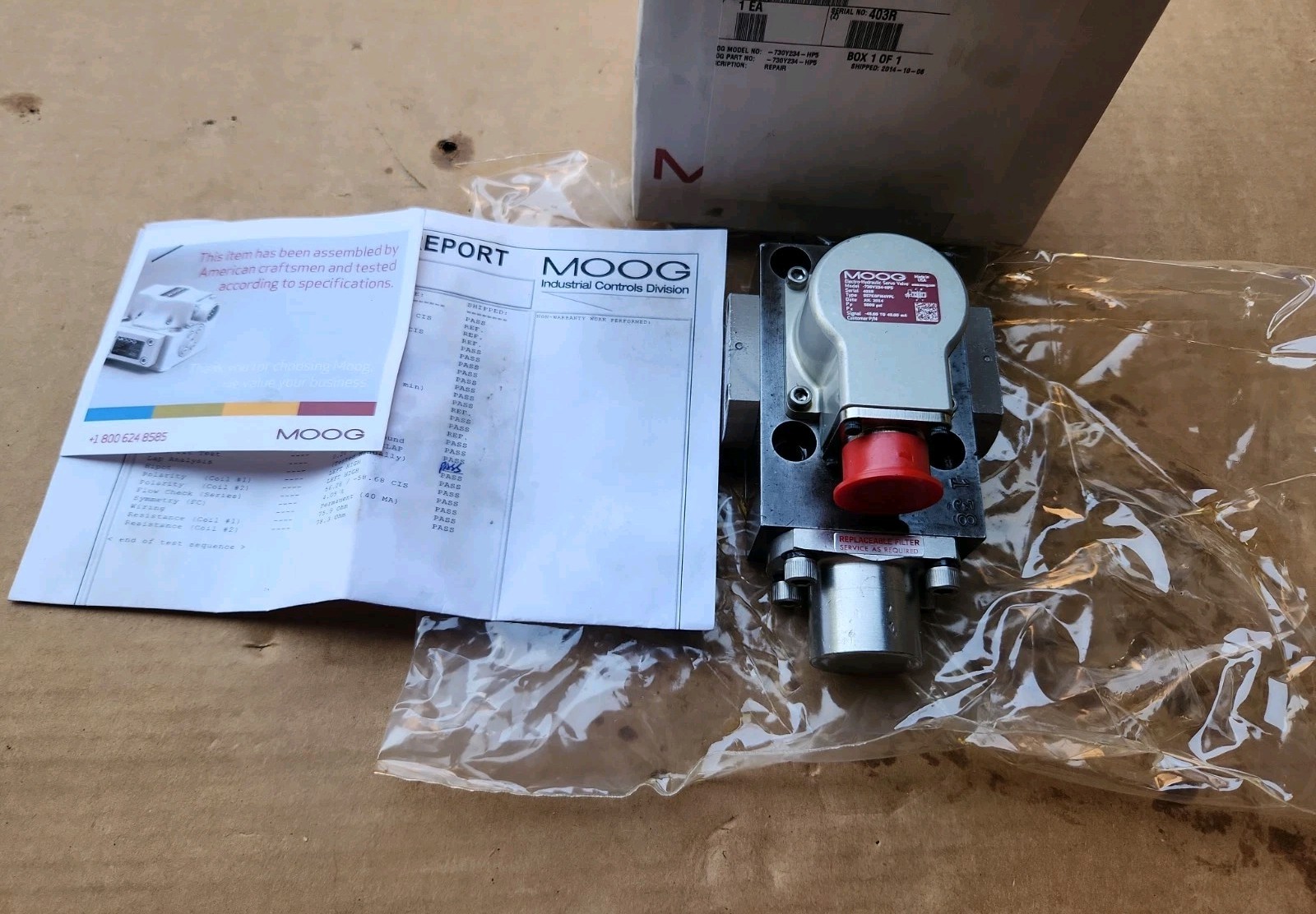 MOOG -730Y-234-HP5 SERVO VALVE WITH TEST REPORT