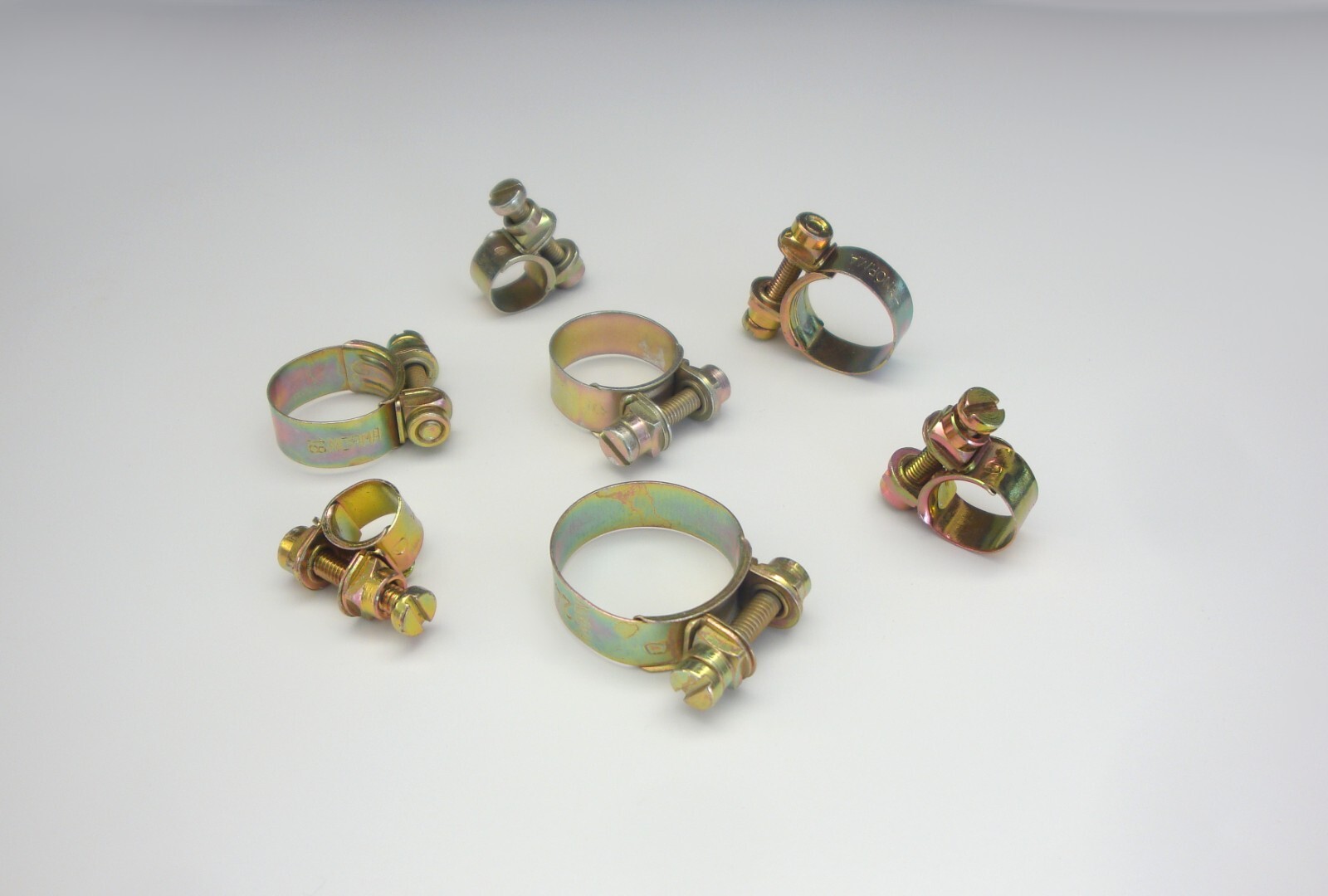 Hose clamps round pulling yellow galvanized for vintage cars many sizes