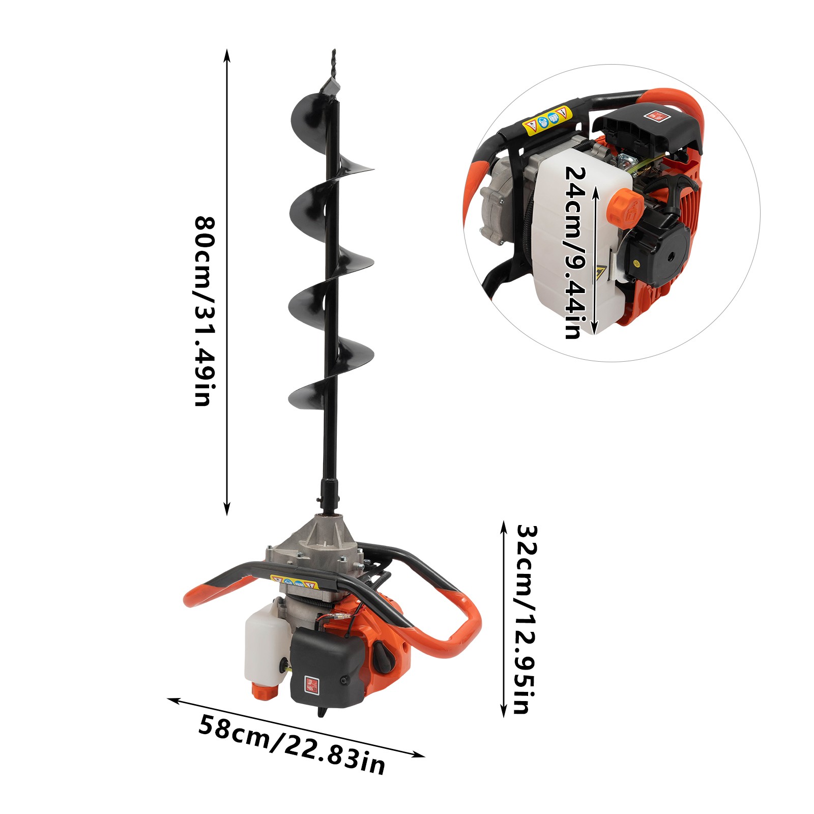 52CC Post Hole Digger Gas Powered Earth Auger Borer Ground 4″ 6″ 8″ Bits