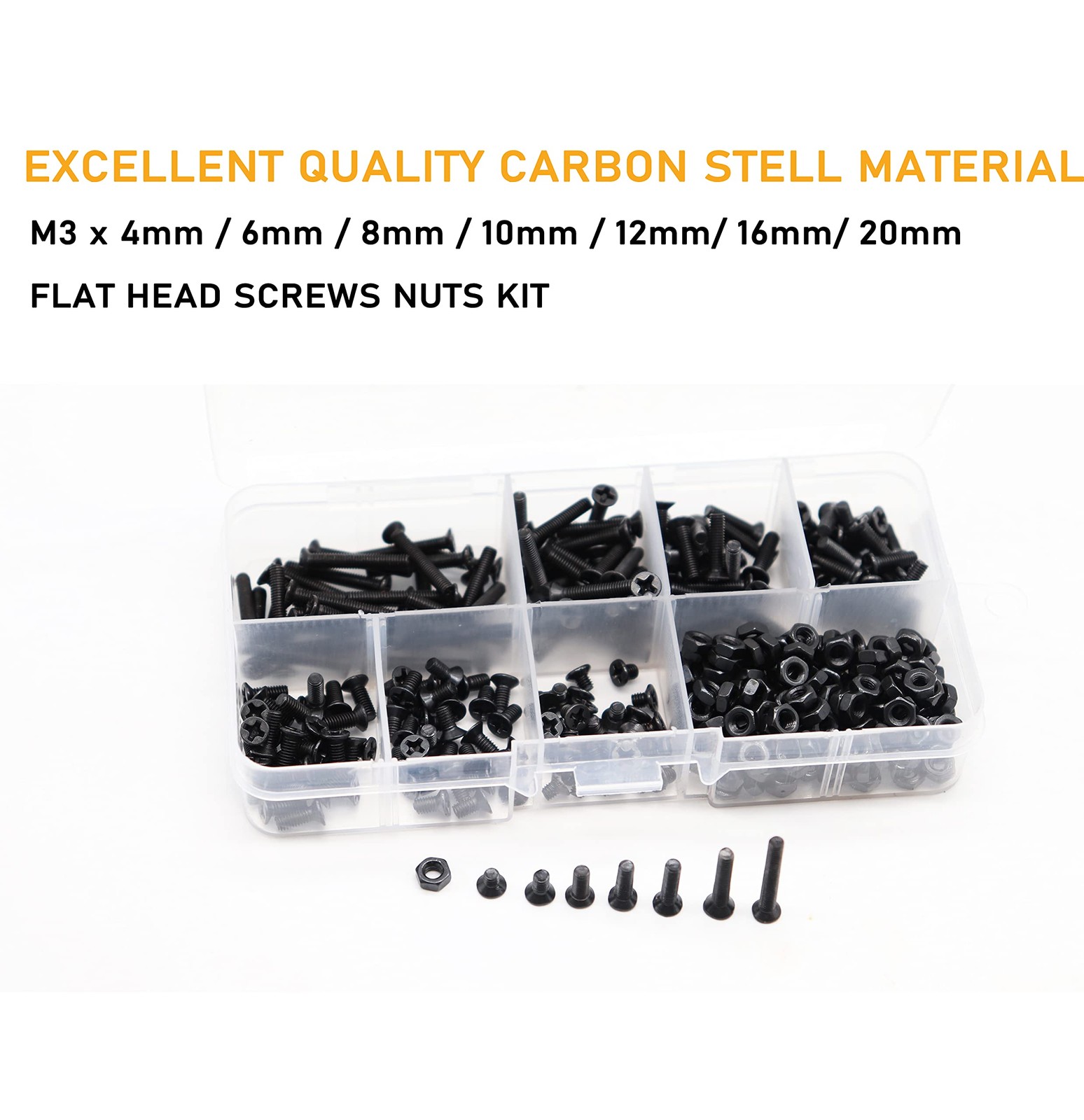binifiMux M3 Screws Kit, 360pcs (7 Sizes) M3-0.5mm Black One Size,
