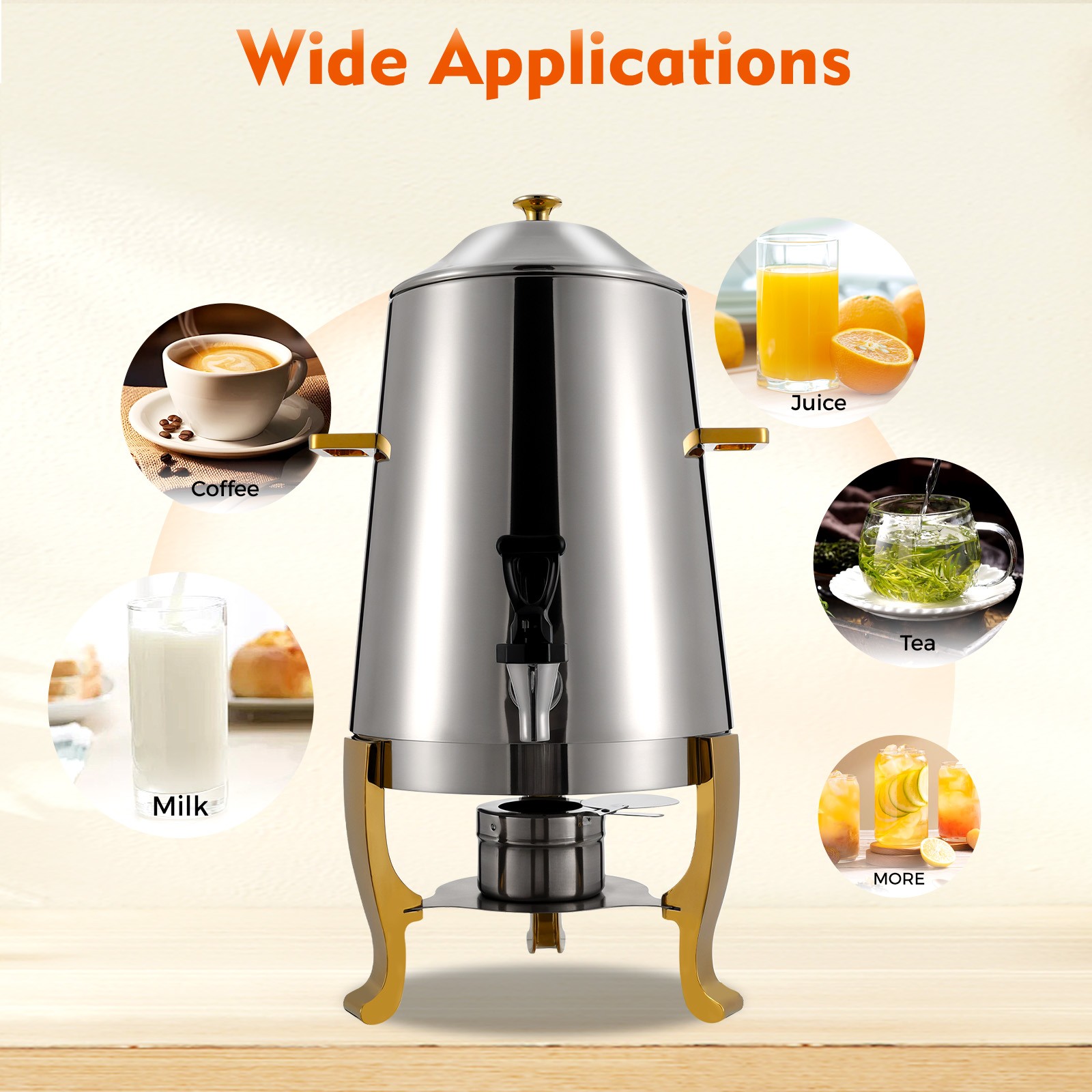 400W Insulated Beverage Dispenser for Hot Drinks 3.43Gal Stainless Steel USA