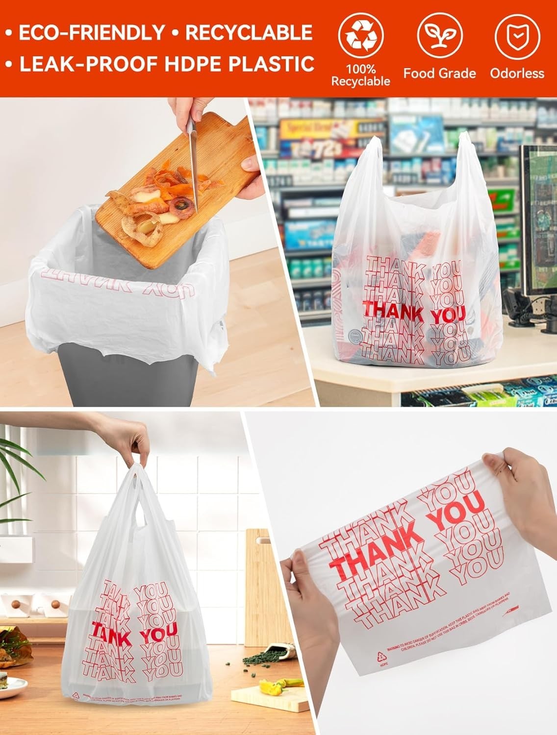 Versatile 500 Count Thank You Plastic Bags – 12″ x 6″ x 22″ for Retail & Takeout